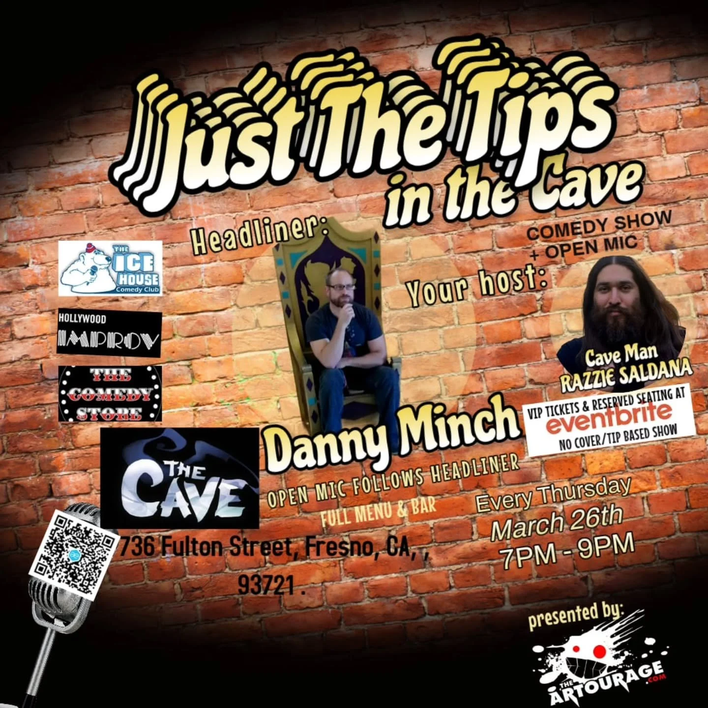 😂 FRESNO &mdash; IT&rsquo;S GO TIME

&ldquo;Just The Tips&rdquo; is taking over @thecavefresno and it&rsquo;s about to get WILD 🎤🔥

Featuring @dannyminch1 (New Rock 104.1, Hollywood Improv, Alta California)
Hosted by Razzie Saldana aka Caveman 🧔

