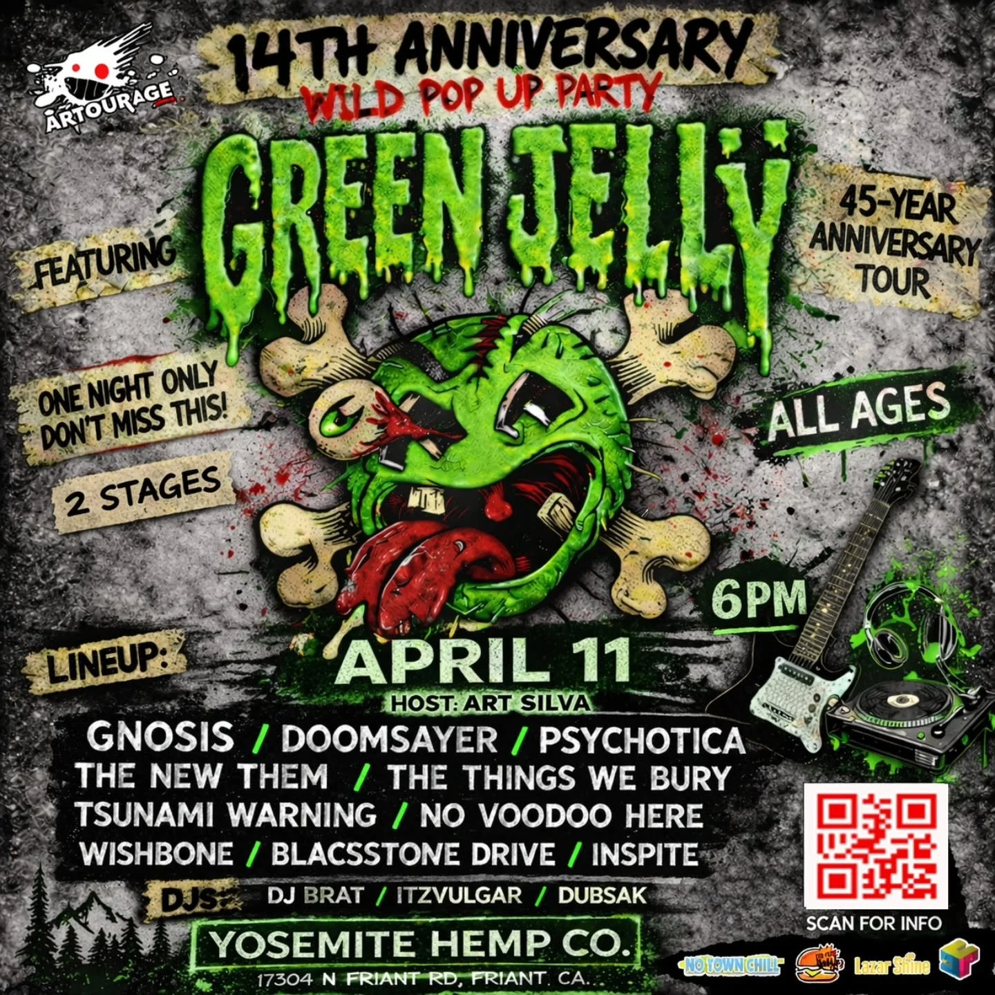 New venue&hellip; and it&rsquo;s a whole different vibe.

We&rsquo;re taking this OUTDOORS 🌲
Right by the lake at  @yosemitehempcofriant - Right outside Fresno.

APRIL 11
2 stages. Bands. DJs. + More
@greenjelly_official pulling up on their 45-year 
