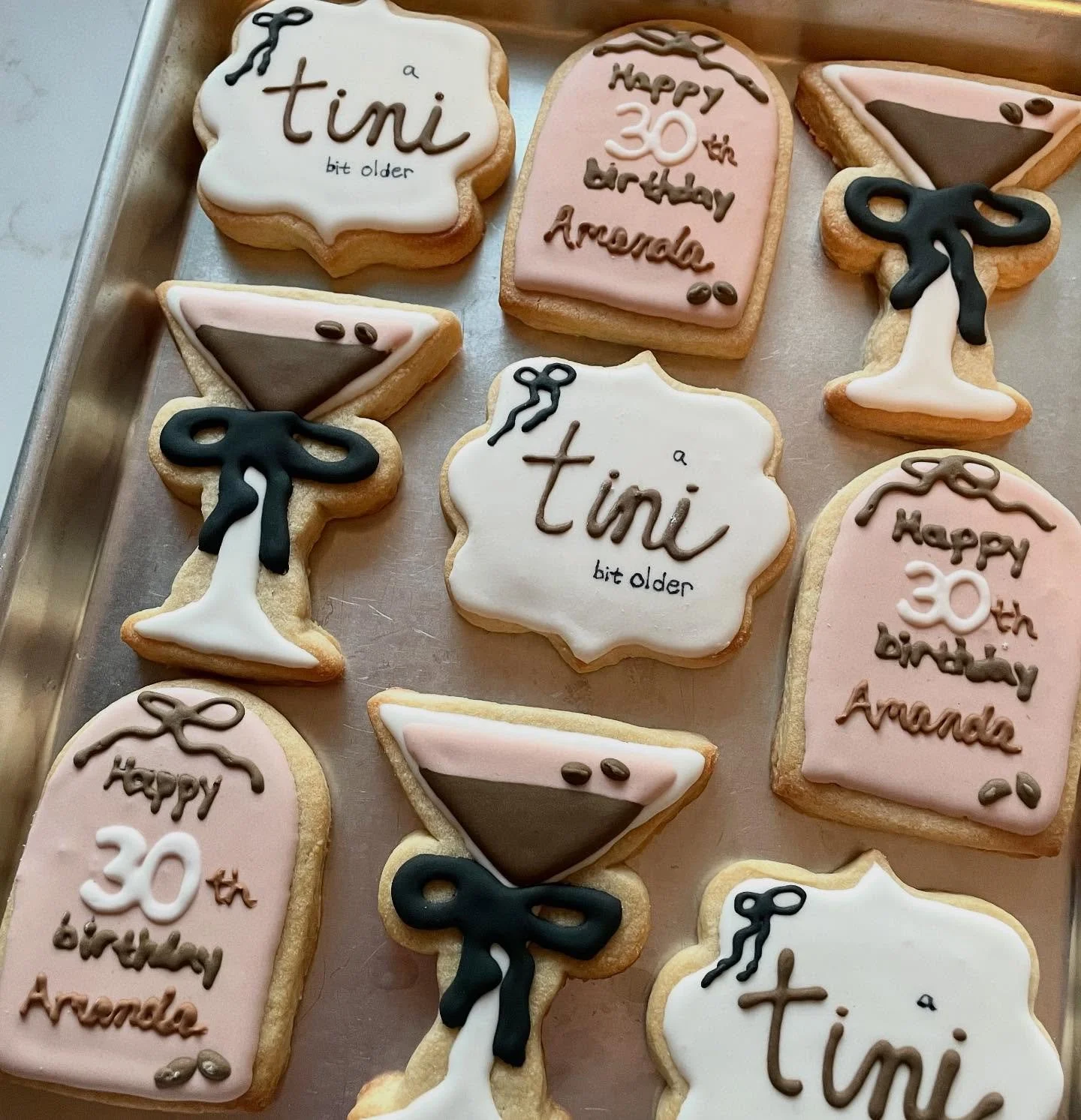 Custom &ldquo;tini bit older&rdquo; set for a milestone birthday! 
.
.
#tinibitoldercookies #espressomartinicookies #rockvillemd #customcookies #sugarcookier #rockvillebakery