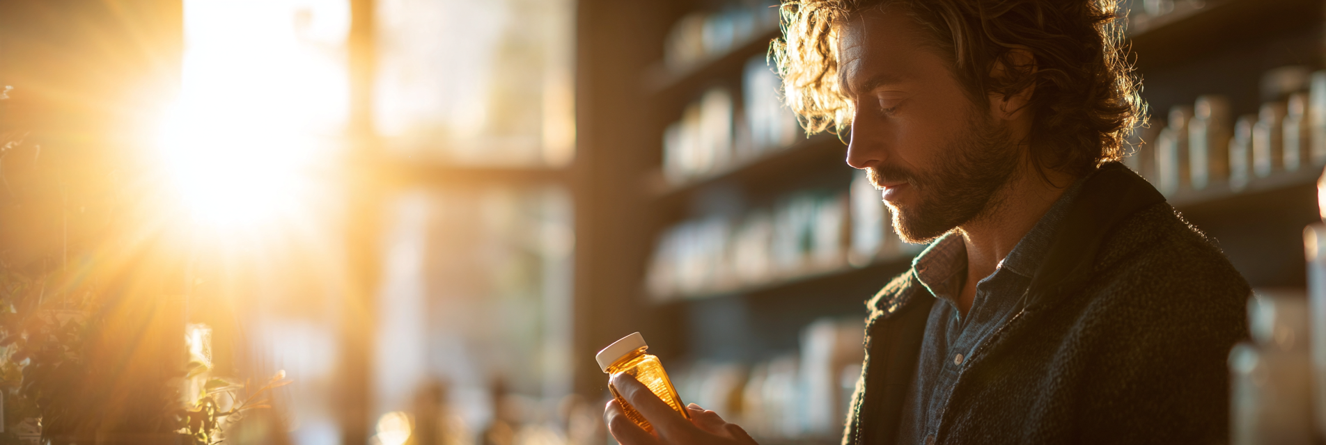 Supplement brand owner looking at product bottle