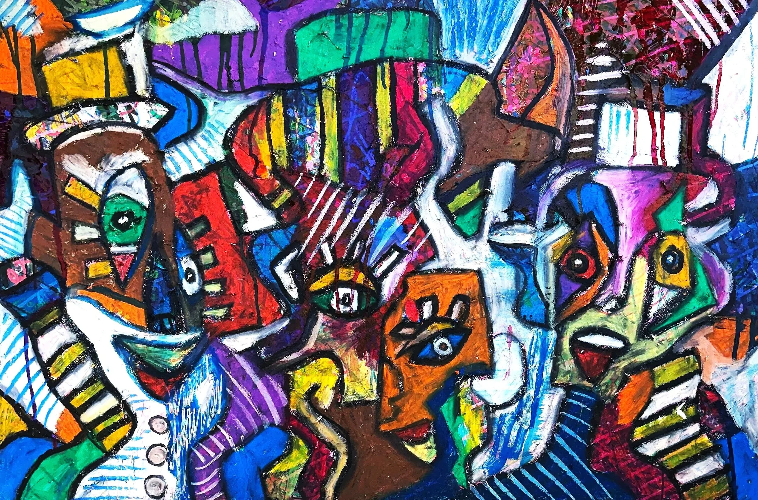 Elderly Trio 
40" x 20",
Mixed Media - Canvas,
2026