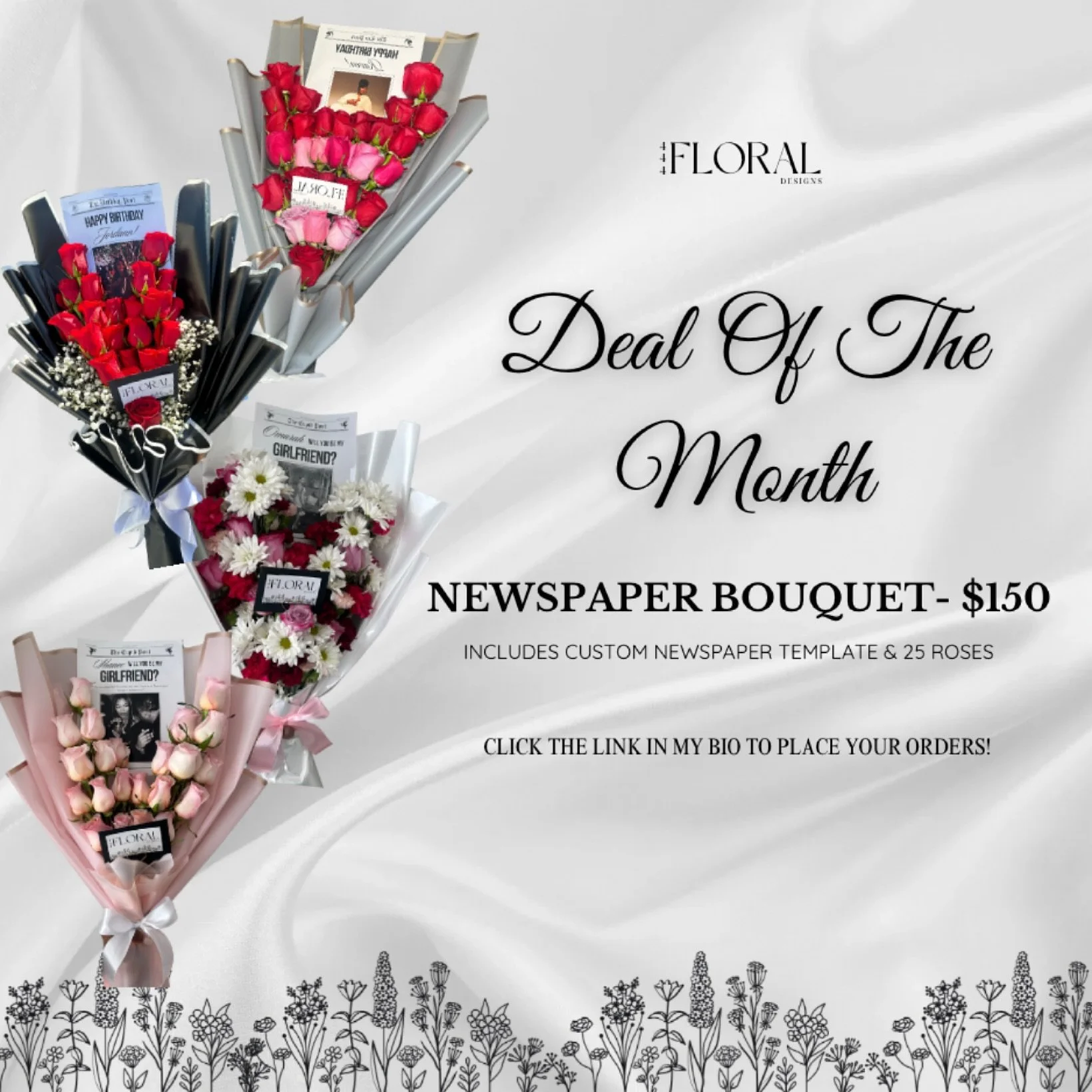 🗞️ Deal of the Month: The Newspaper Bouquet 🌹

Make headlines with your love this month &mdash; featuring 25 premium roses, delicate baby&rsquo;s breath accents, and a custom newspaper wrap printed with your personal photo. 💐

Perfect for romantic