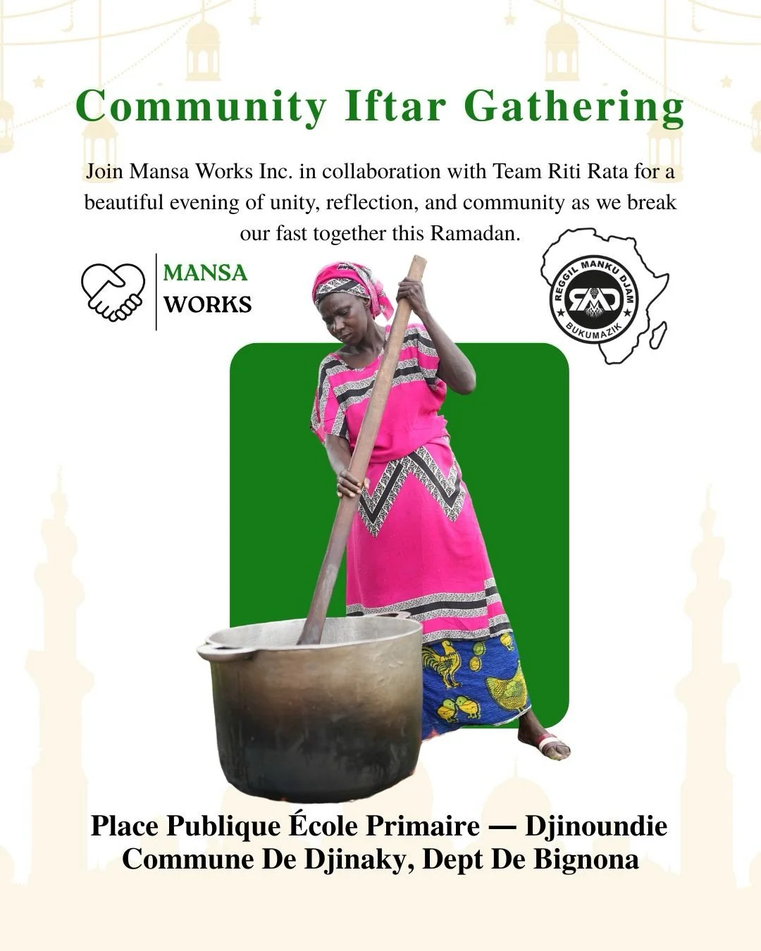 Mansa Works Community Iftar in partnership with Team Riti Rata 💚✨

An evening of prayer, reflection, and shared meals &mdash; surrounded by community.

But none of this would be possible without our donors. Your generosity allows us to create spaces