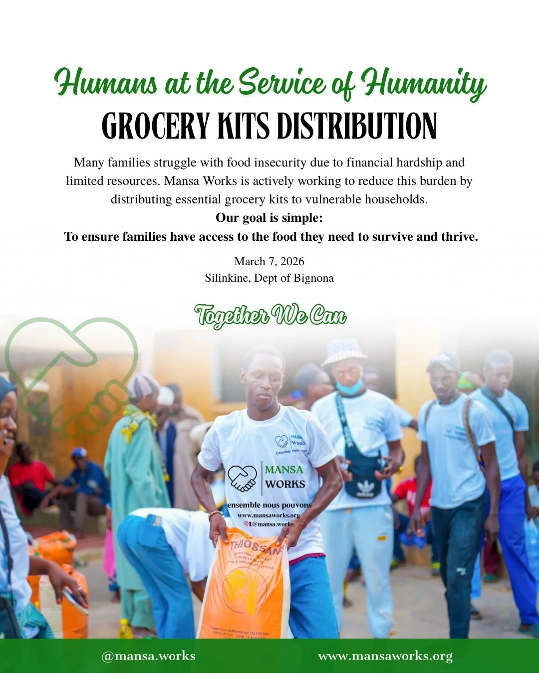 Earlier this month on March 7, Mansa Works carried out another grocery kit distribution supporting families in need.

Each distribution is a reminder that access to food is essential, and no family should have to face hunger alone.

We are deeply gra