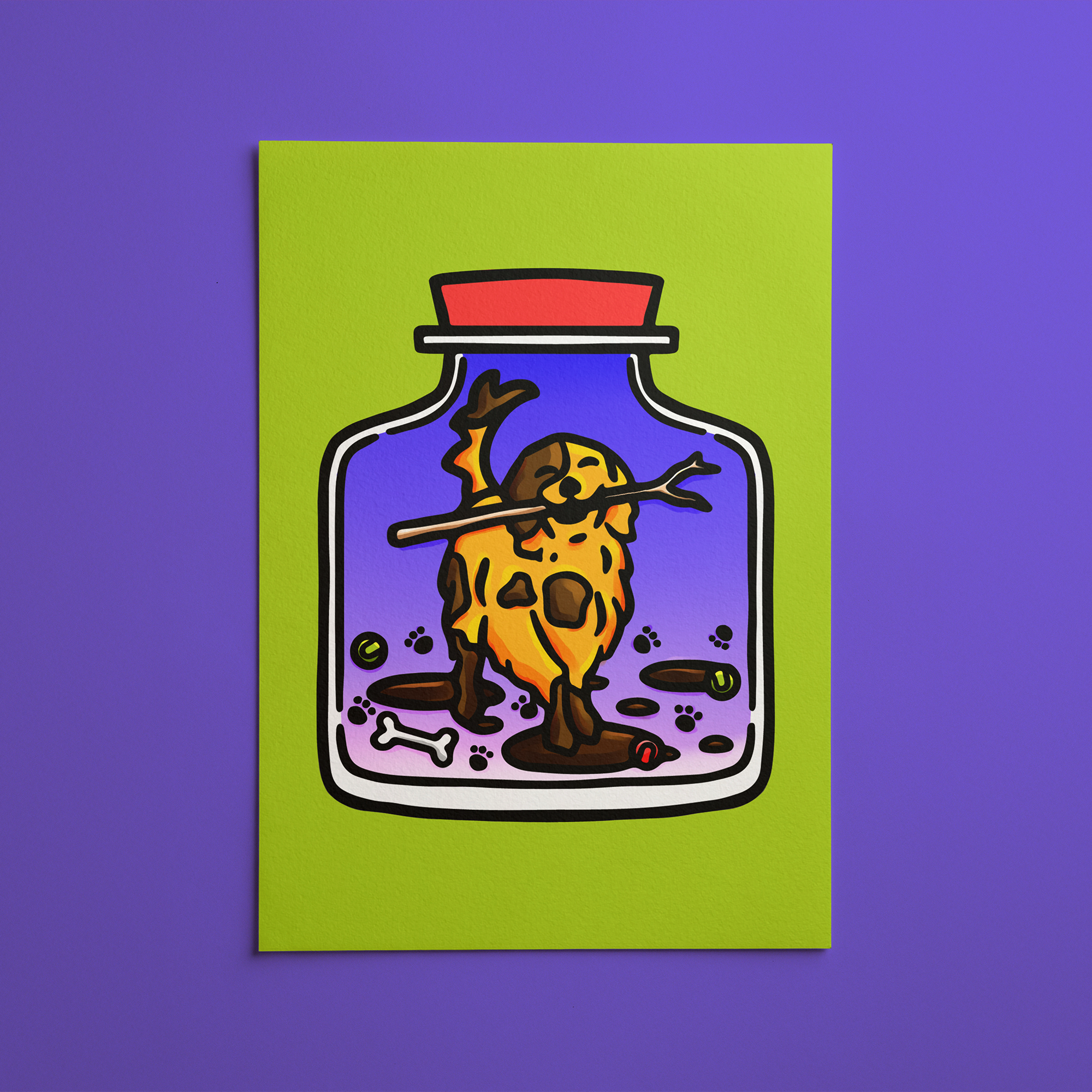 Golden Retriever in a Bottle Prints