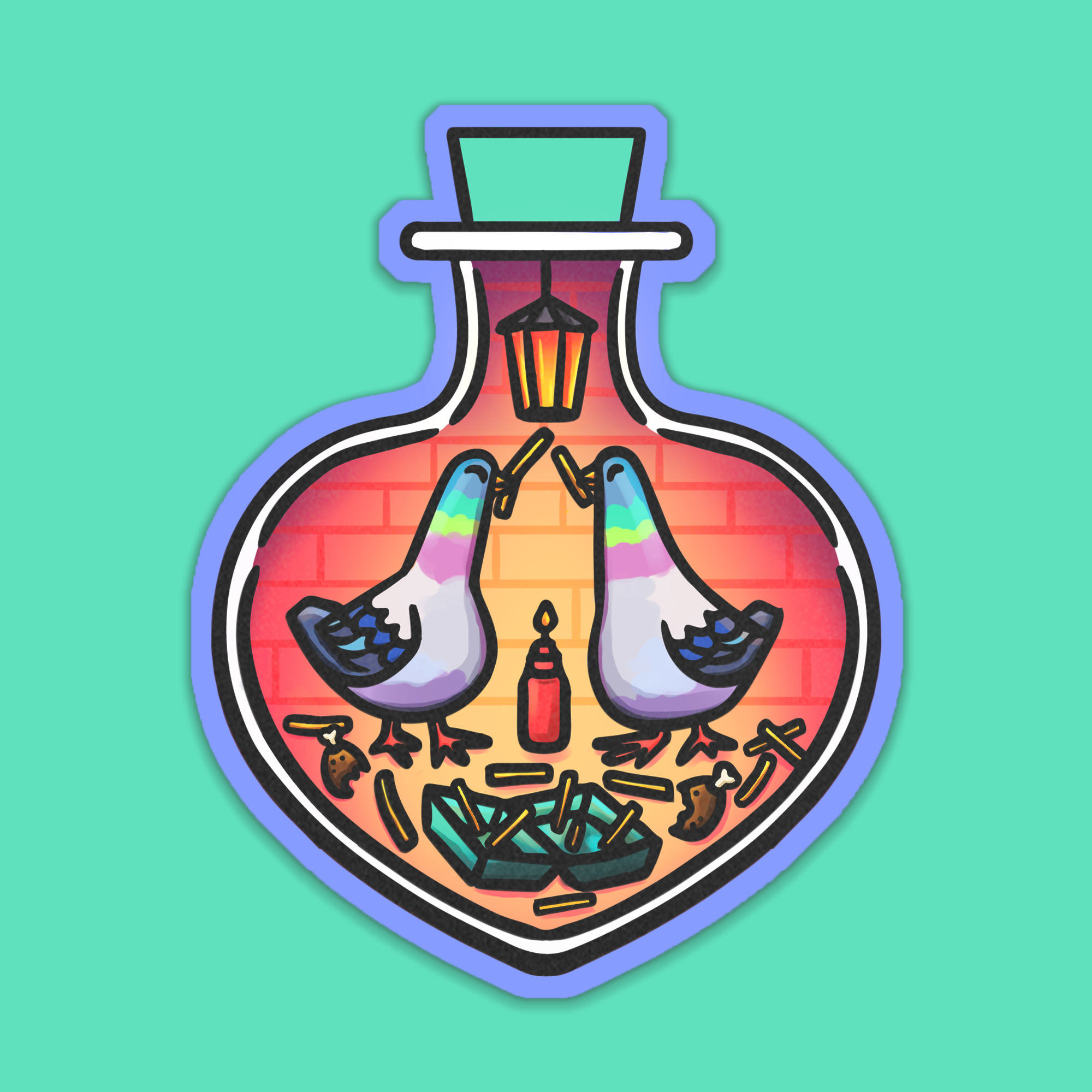 Pigeons In A Bottle Vinyl Sticker