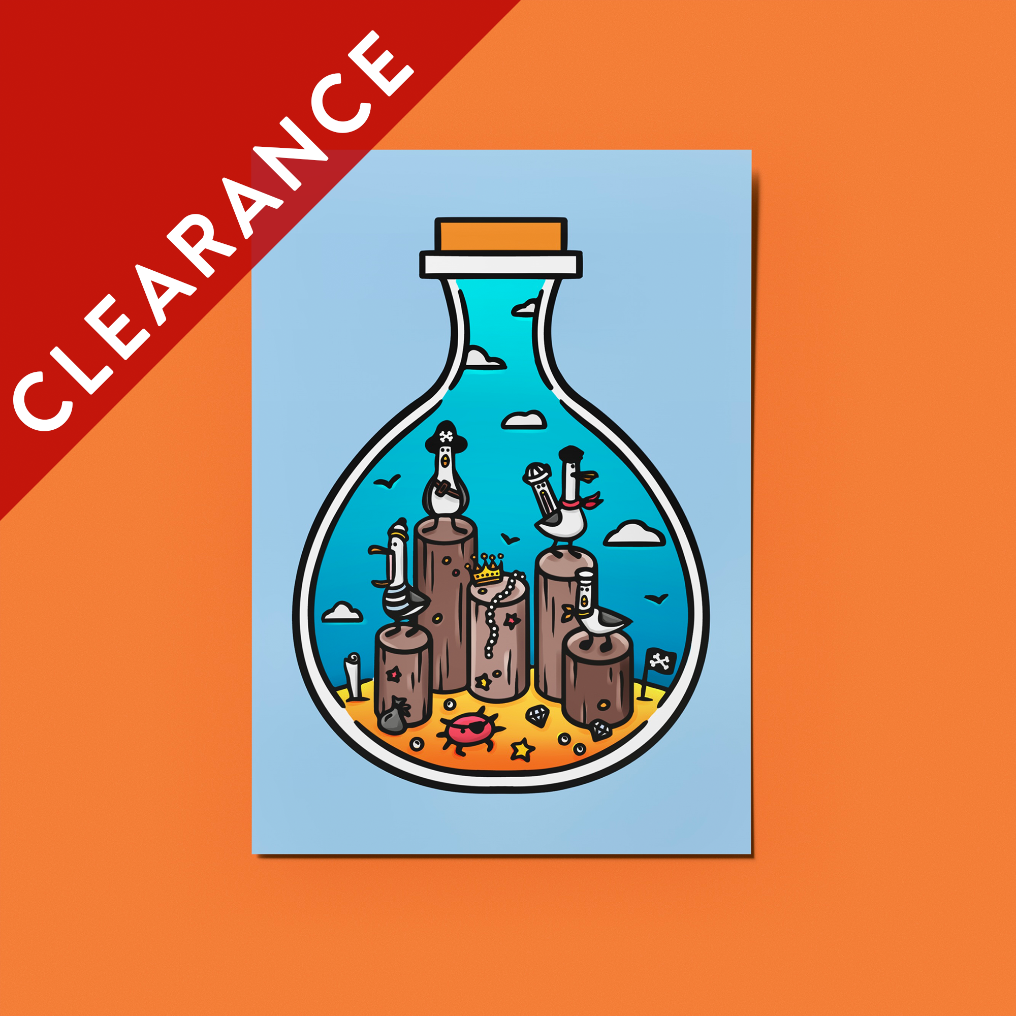 CLEARANCE: Pirate Seagulls in a Bottle Soft Touch Postcard