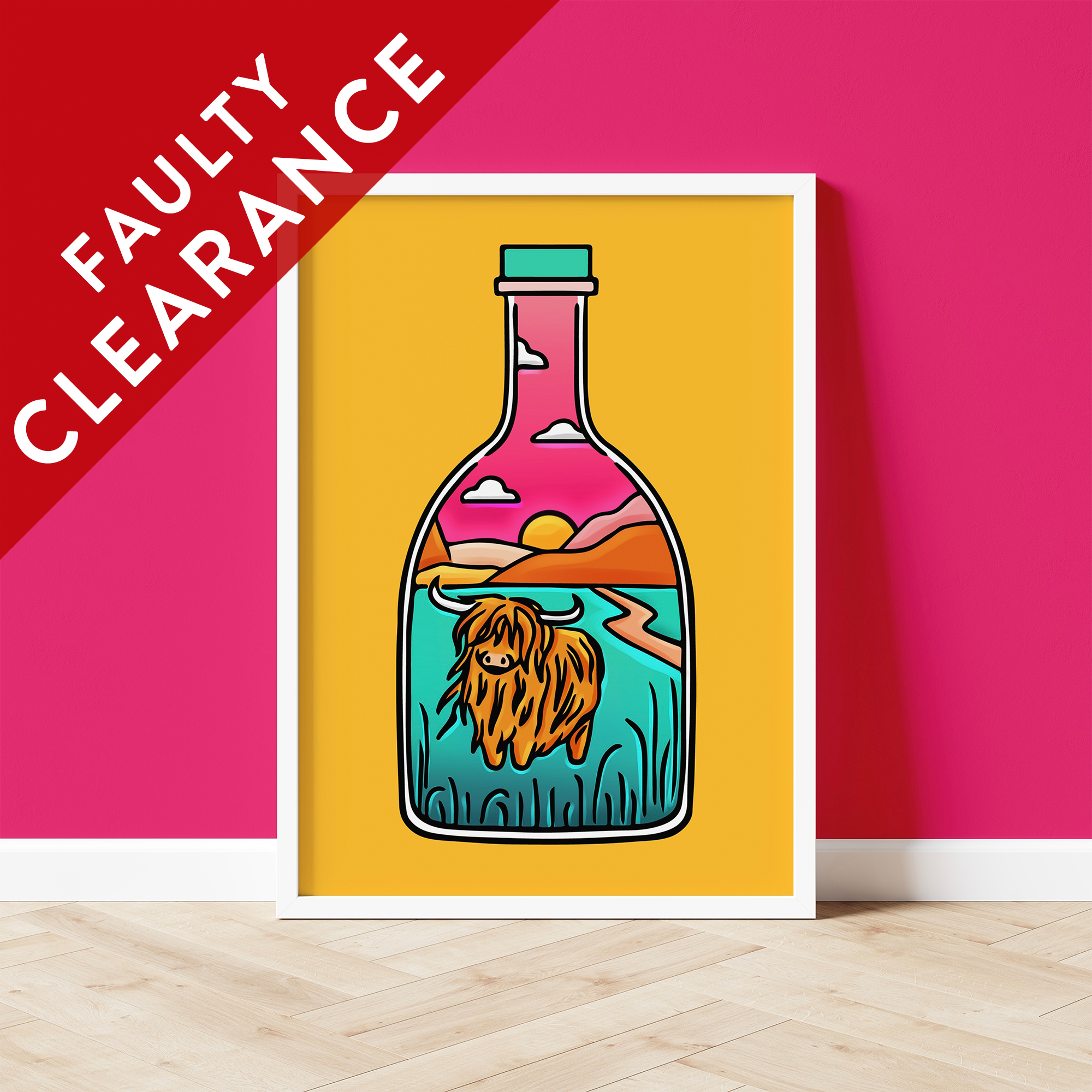 CLEARANCE: Highland Cow in a Bottle A4 Print