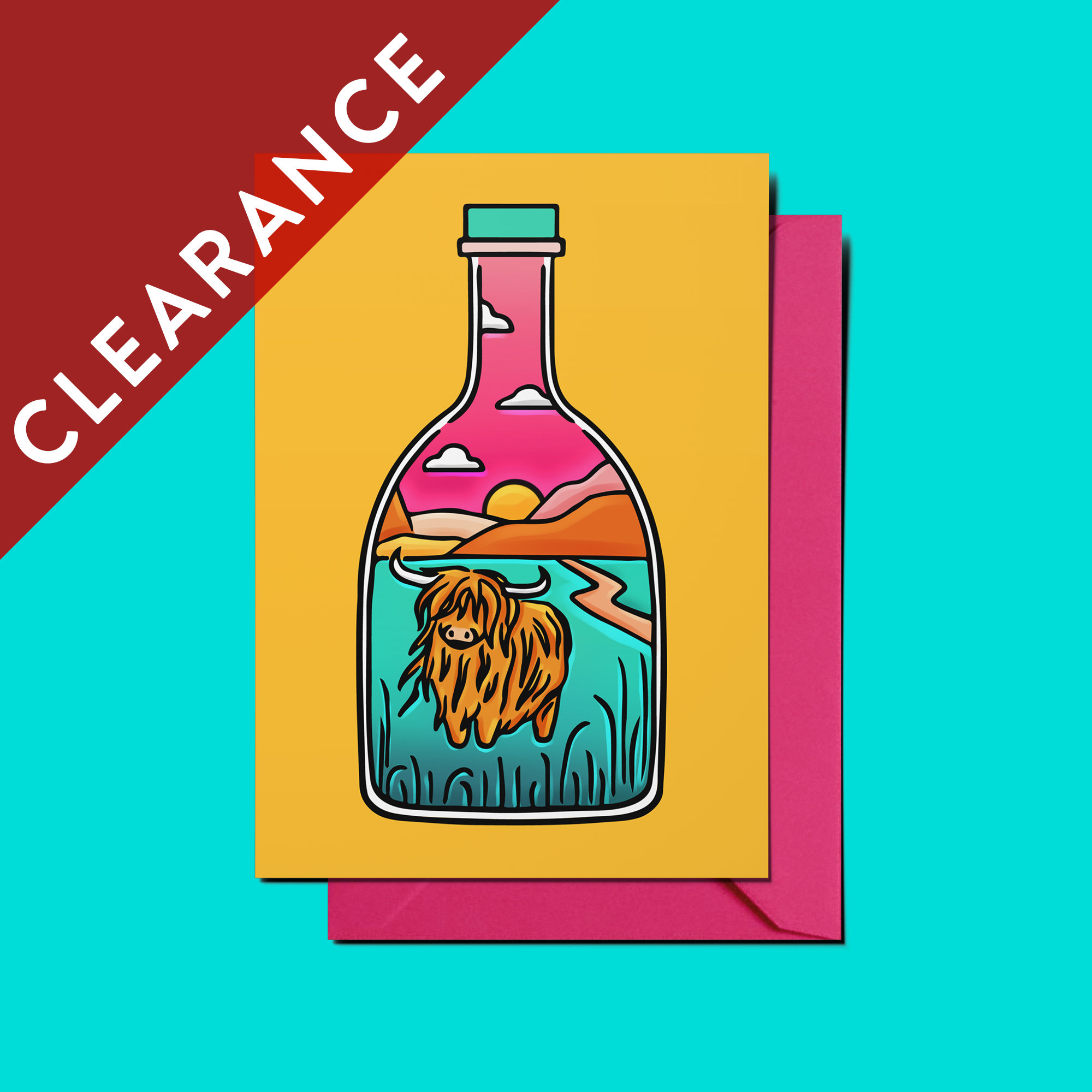 CLEARANCE: Highland Cow in a Bottle Greeting Card