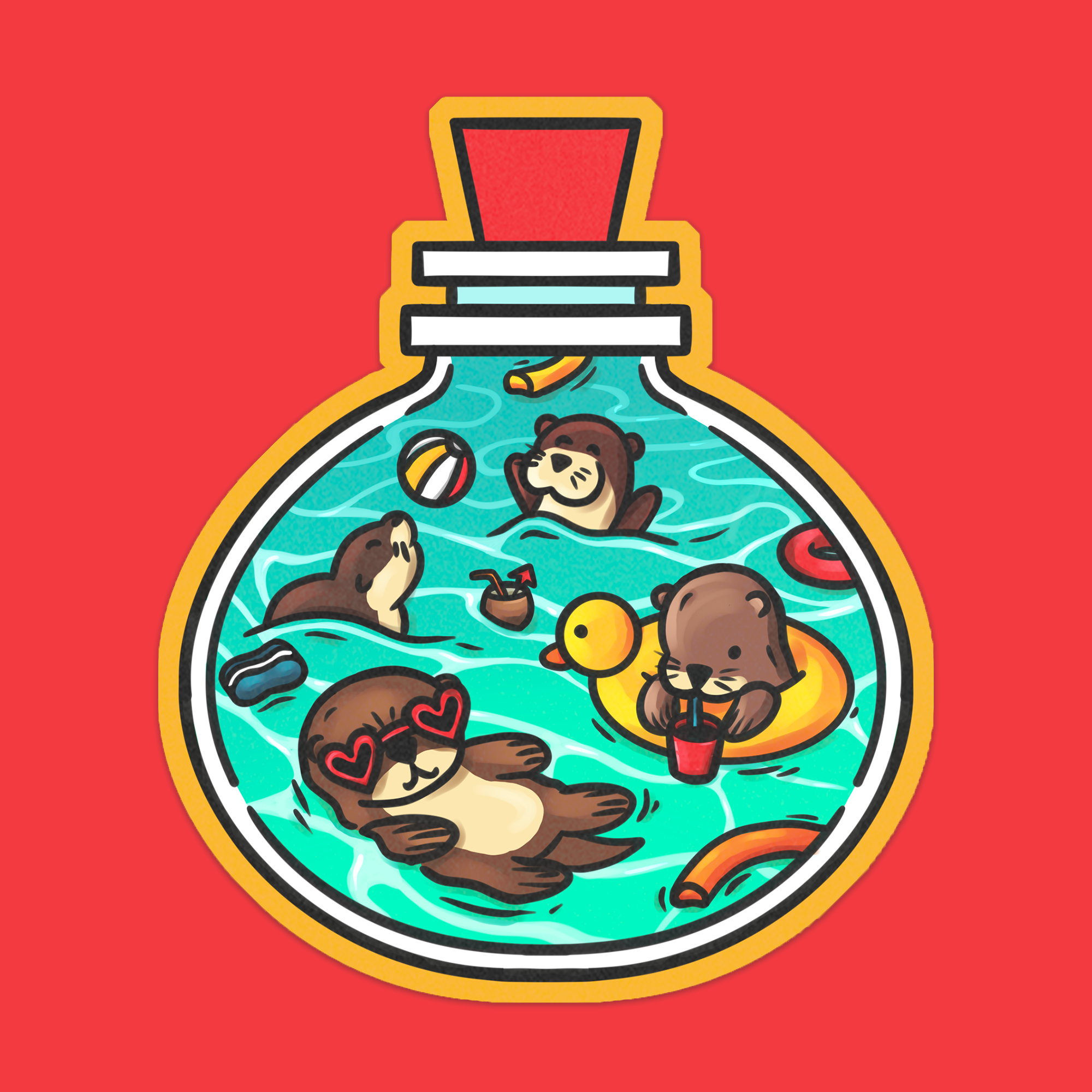 Otters In A Bottle Vinyl Sticker