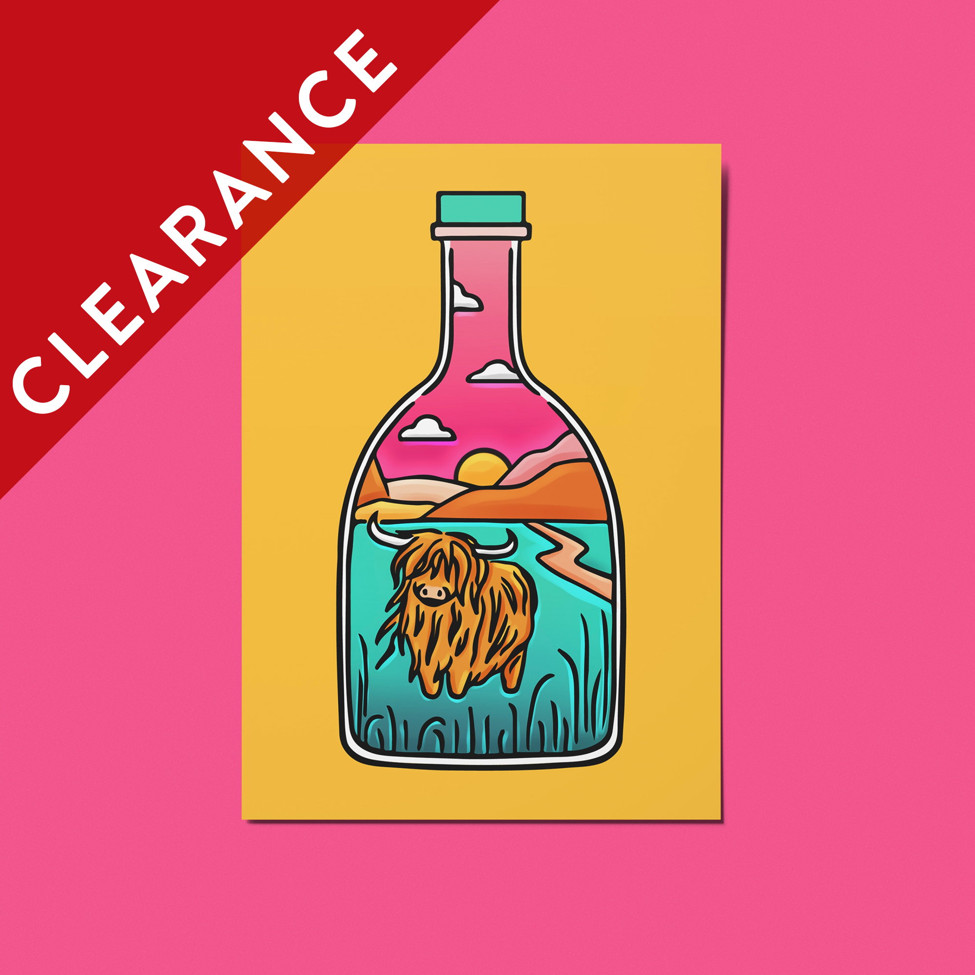CLEARANCE: Highland Cow in a Bottle Soft Touch Postcard