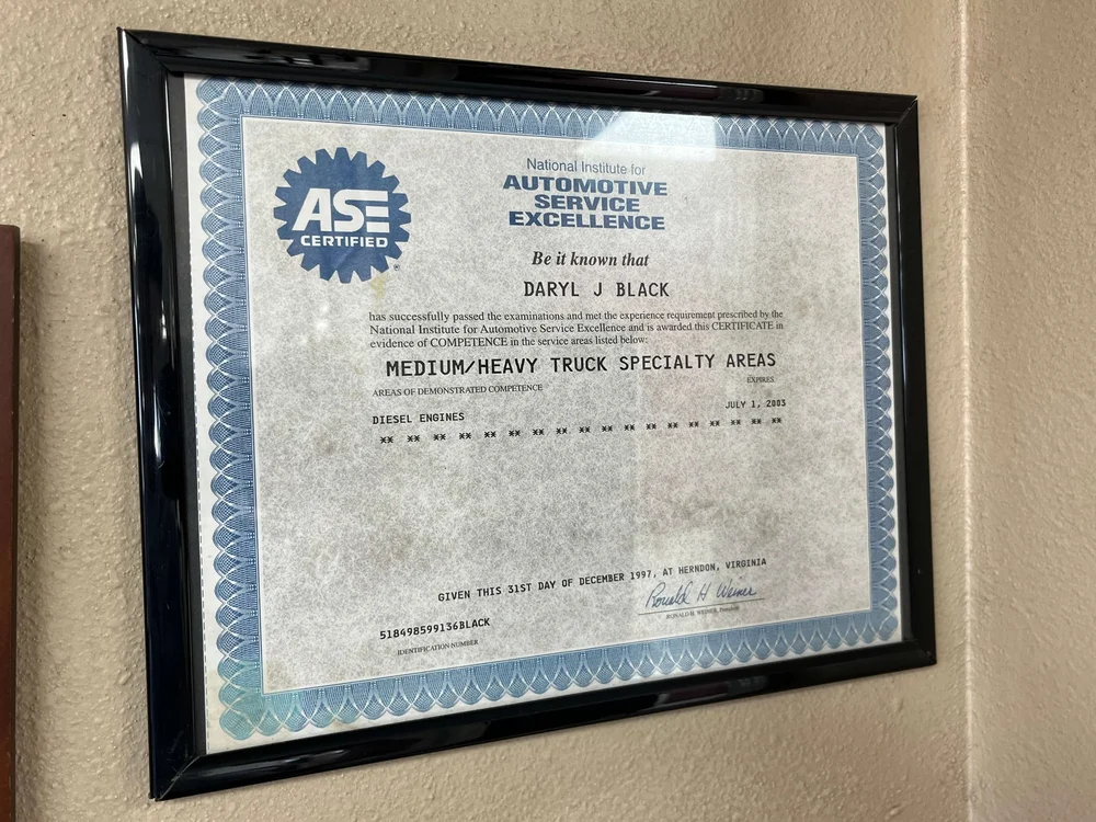ASE certification for medium and heavy truck specialty areas at Itty Bitty Equipment Co.