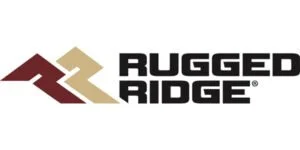 Rugged Ridge logo featuring stylized mountain graphics in red and beige next to the brand name in black text.