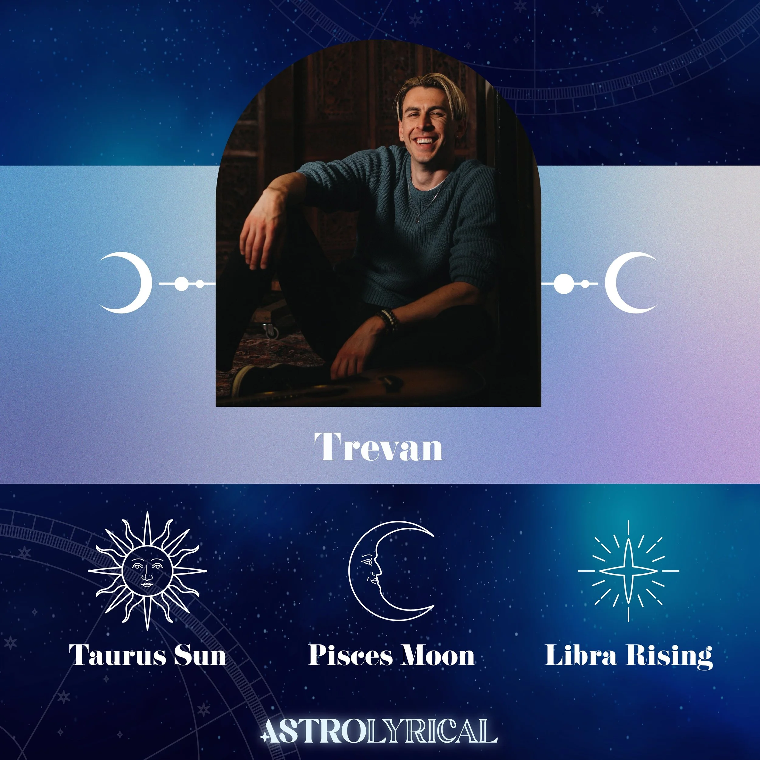 Next up on AstroLyrical&hellip;🎶🎸⚡️ @trevanmusic is on the podcast! We delve into a lively discussion about Trevan&rsquo;s piscean musical artistry🐟♓️,his journey through the music business🎼,and reveal @liliroseastrology&rsquo;s astrological find