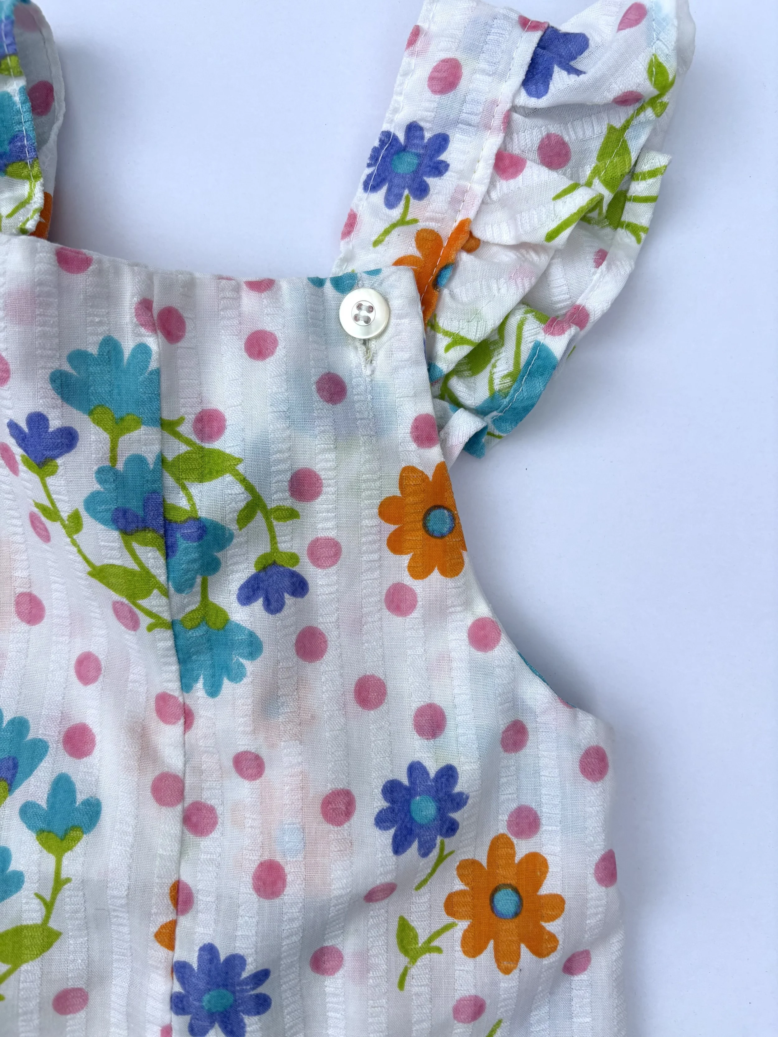 VINTAGE FLORAL RUFFLE SHORTALLS