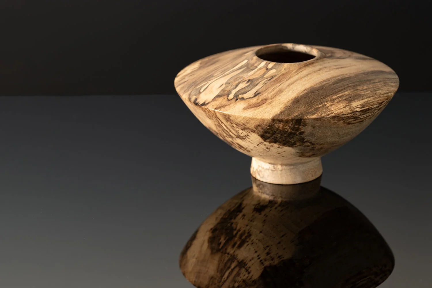 "Hiragata" | Spalted Hackberry | Hollow Form, 6" x 3.25" h | Lacquered
