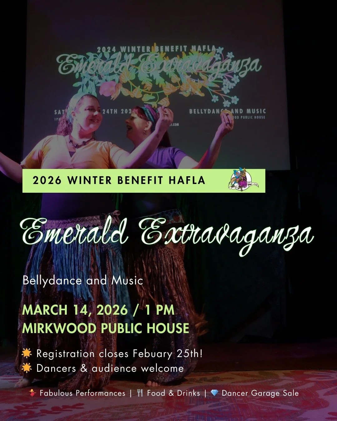 Emerald Extravaganza Hafla 🌟 A day of unforgettable dance and community!

This year&rsquo;s event is on Saturday March 14th, and we&rsquo;d love for you to join us!

🗓️ Key Dates:

Registration and music submissions due February 25th

Let&rsquo;s m