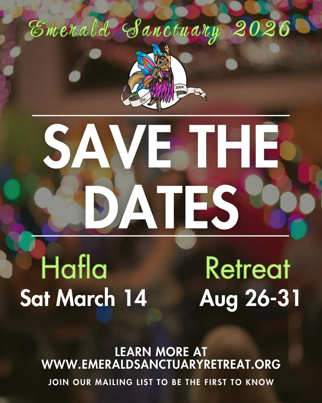 ✨ SAVE THE DATES ✨

We&rsquo;ve got two big Emerald Sanctuary events coming your way in 2026 &mdash; mark your calendars now!

💎 Emerald Extravaganza Benefit Hafla
📅 Saturday, March 14, 2026
📍 @mirkwoodpub
Details TBA &mdash; performer registratio