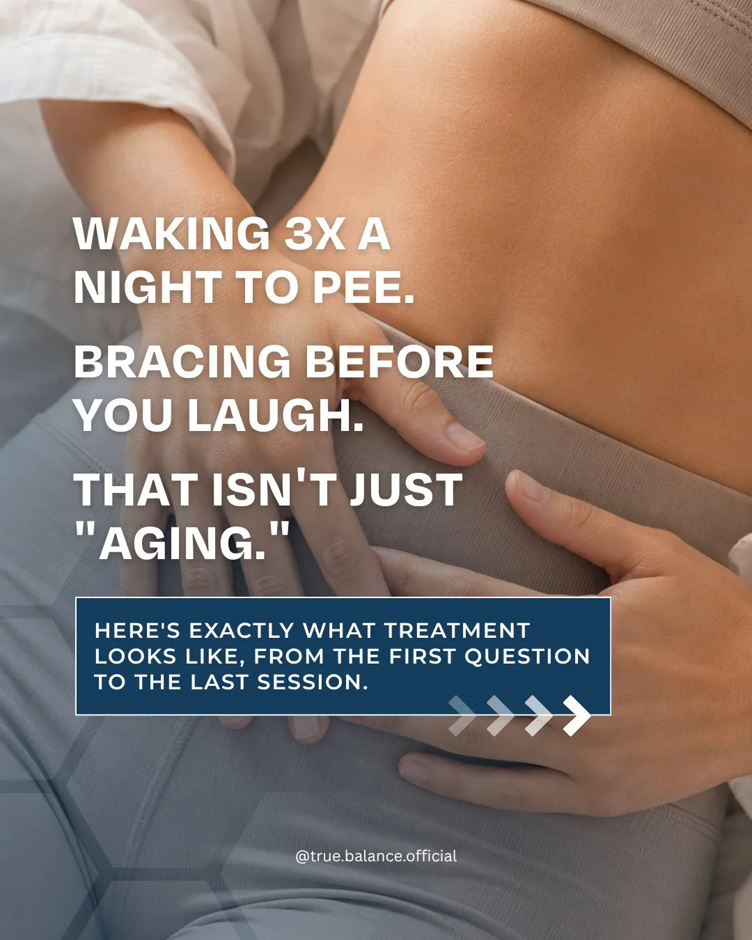 Waking three times a night. Bracing before you laugh. Mapping the bathrooms before you go anywhere. ⁠
⁠
Most people file this under aging and never bring it up. It's one of the most under-discussed quality-of-life issues we see, and it's addressable.