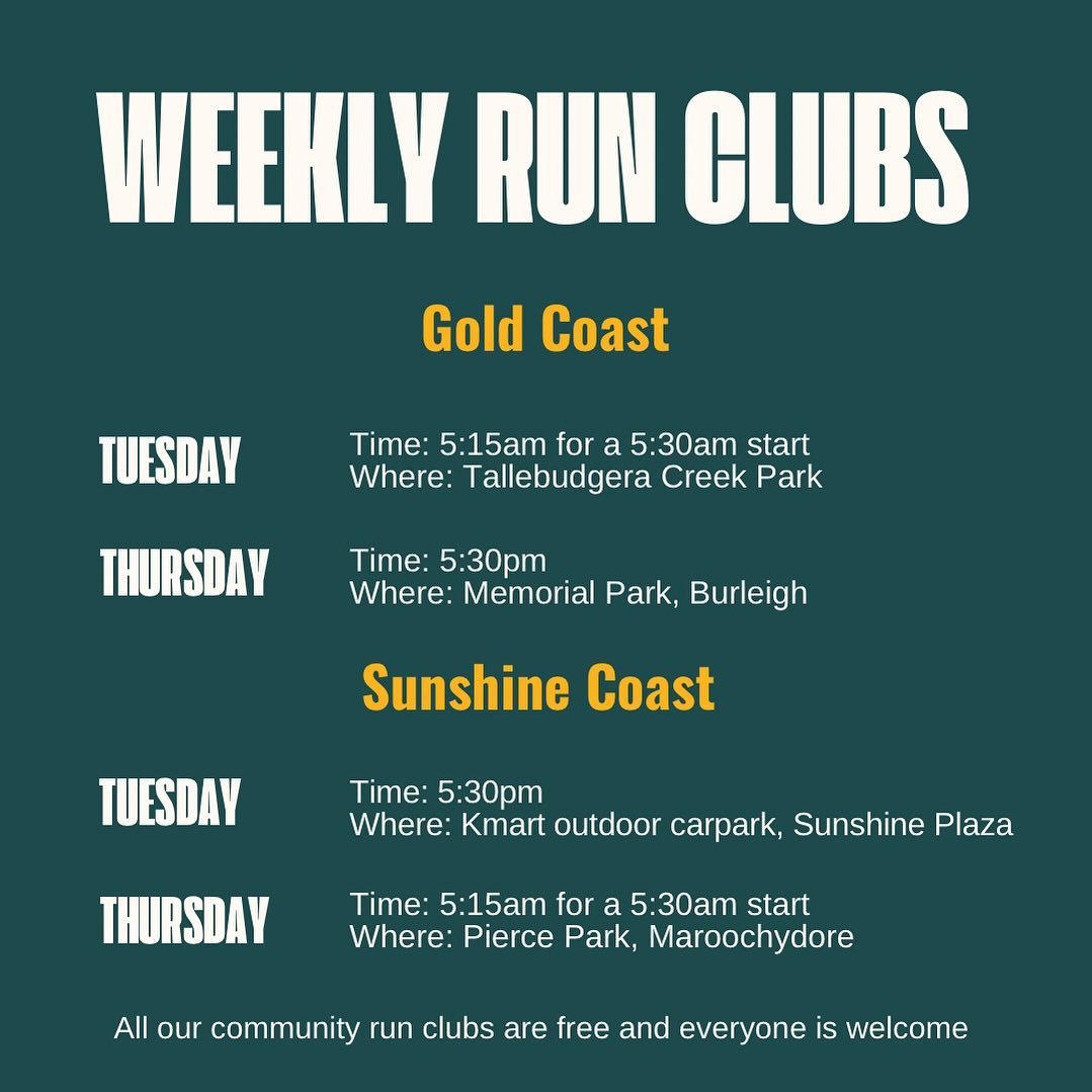 All our weekly run club options 🏃🏻&zwj;♂️

Everyone is welcome and there is no expectations on distance or pace! It&rsquo;s all about creating a space for everyone to practice healthy habits for both the body and mind! 

See you at one of our locat