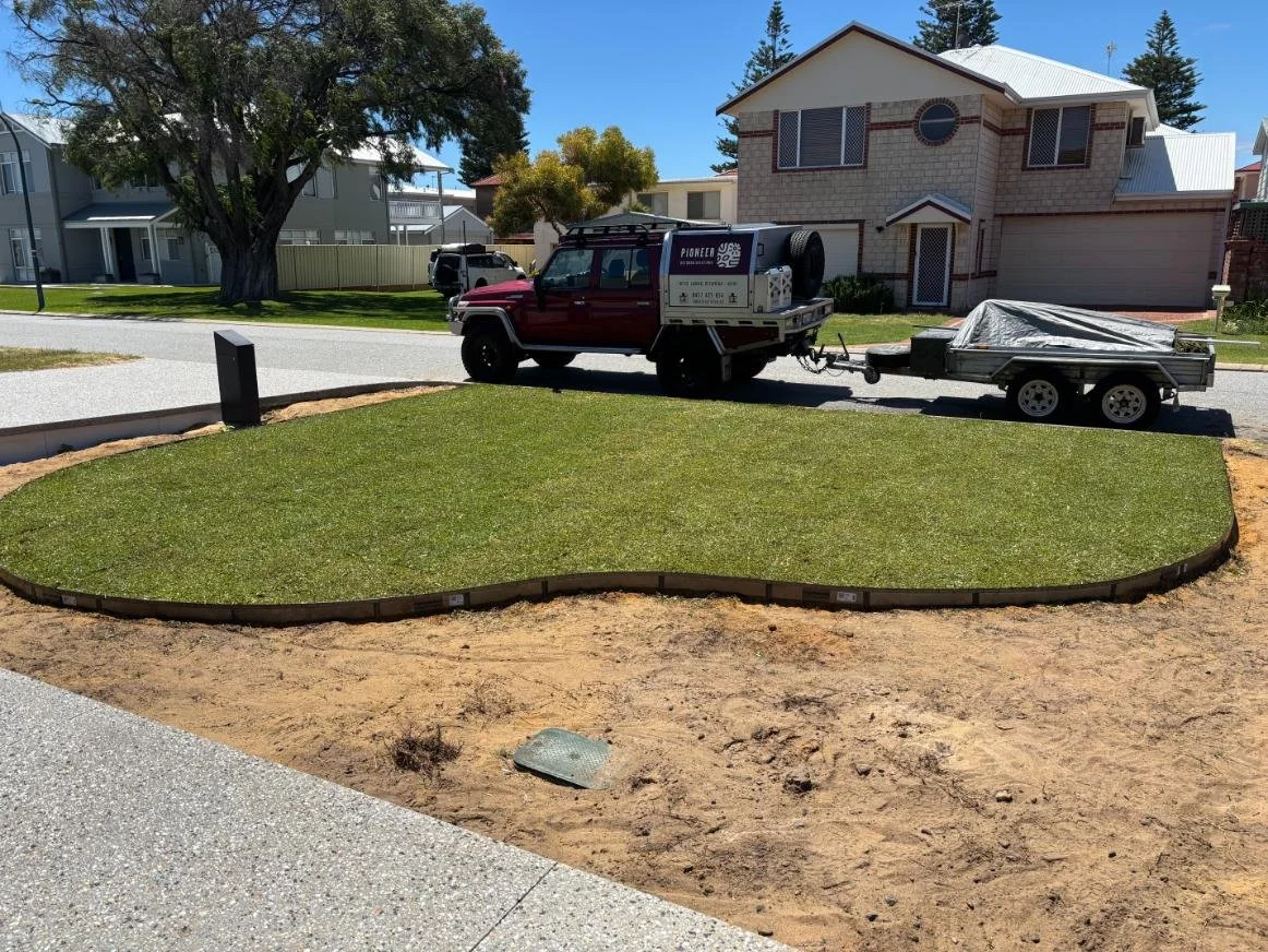 natural lawn, curved edges