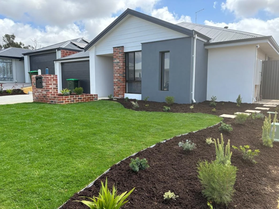 natural lawn, garden, reticulation, brick letter box