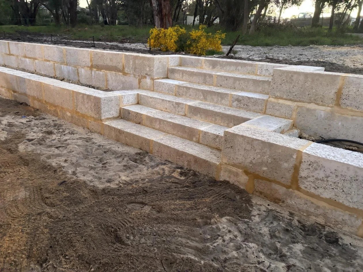 limestone retaining, retaining wall, steps