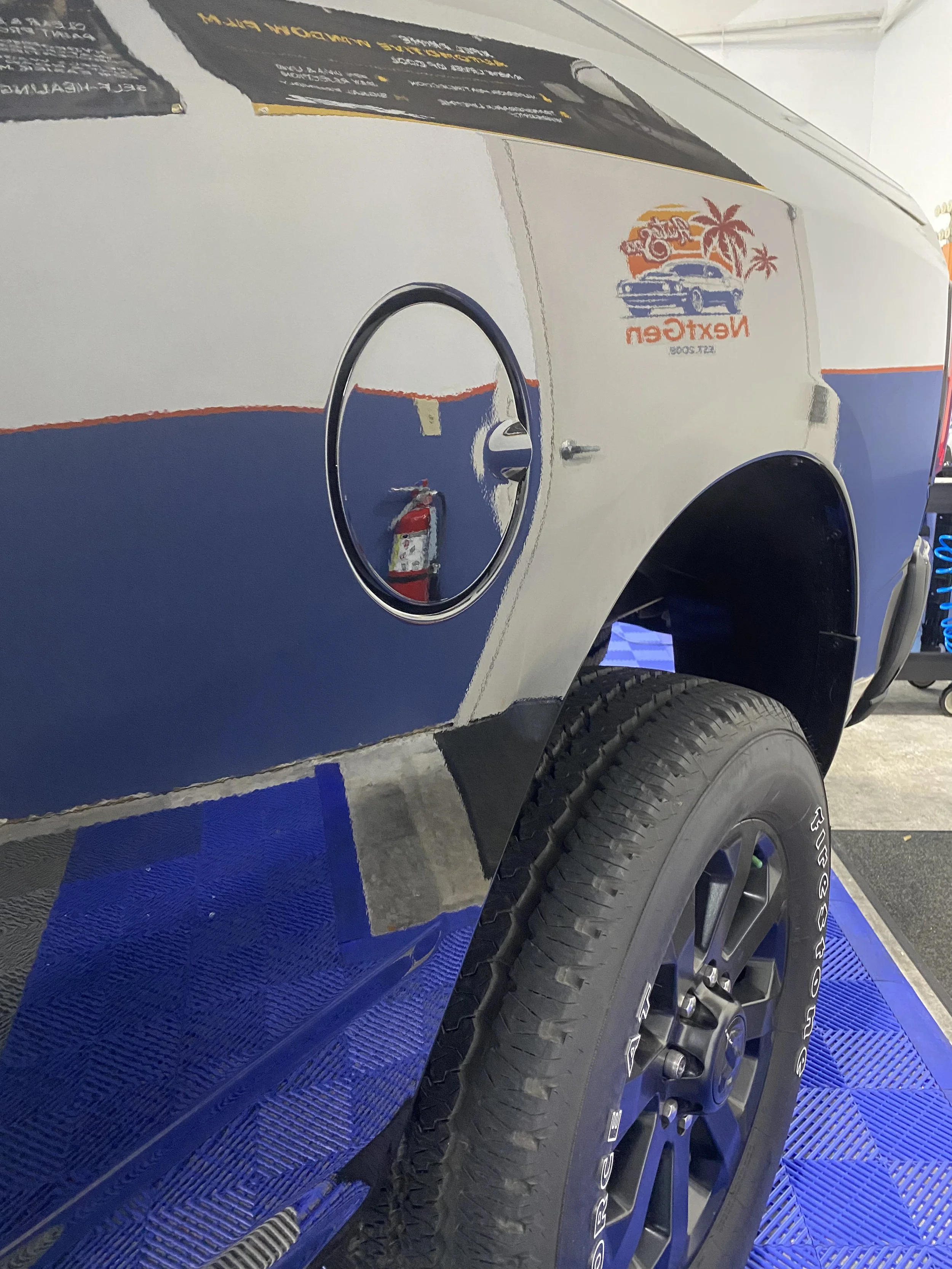 Reflection of vehicle paint after polish