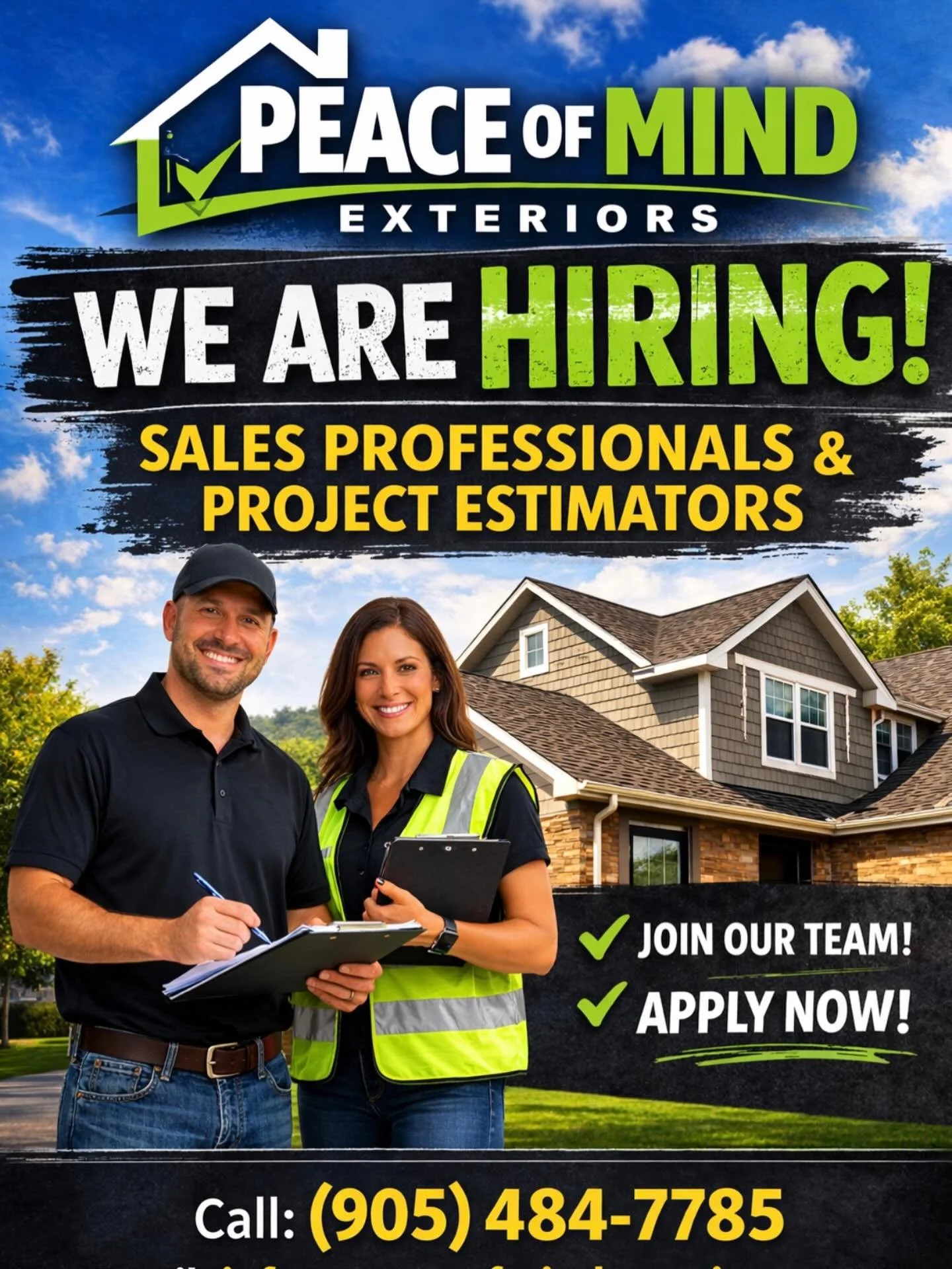 Peace of Mind Exteriors is expanding.

We are currently seeking experienced Sales Professionals &amp; Project Estimators to join our growing team.

This is an opportunity to represent a trusted exterior renovation company built on:
&bull; Clear syste