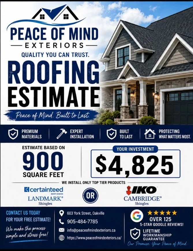 🏠 READY FOR A NEW ROOF?

Protect your home with a complete roofing system installed by the professionals at Peace of Mind Exteriors.

✅ CertainTeed Landmark &amp; IKO Cambridge Shingles
✅ Ice &amp; Water Shield Protection
✅ Synthetic Underlayment
✅ 