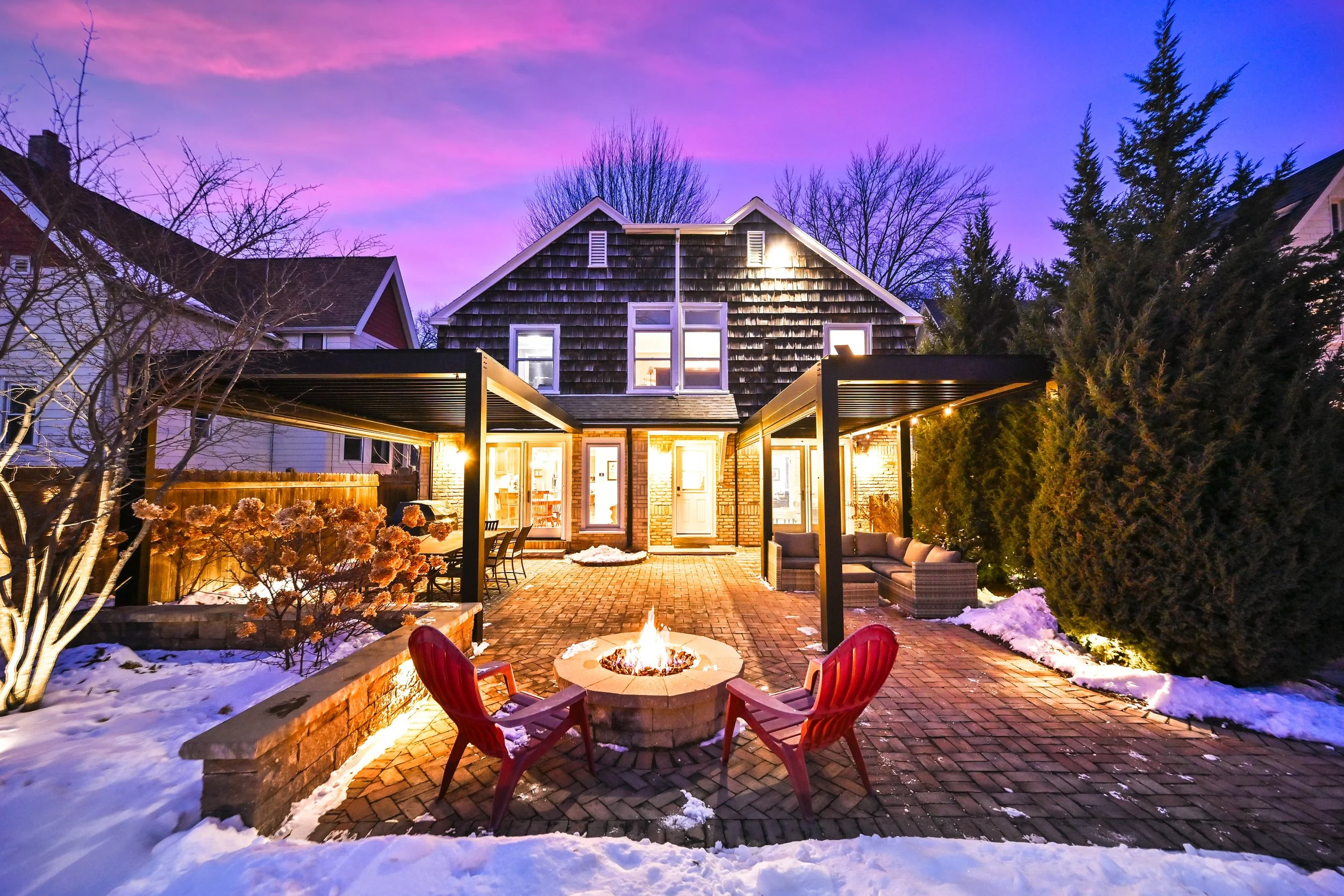 Large patio with gas firepit