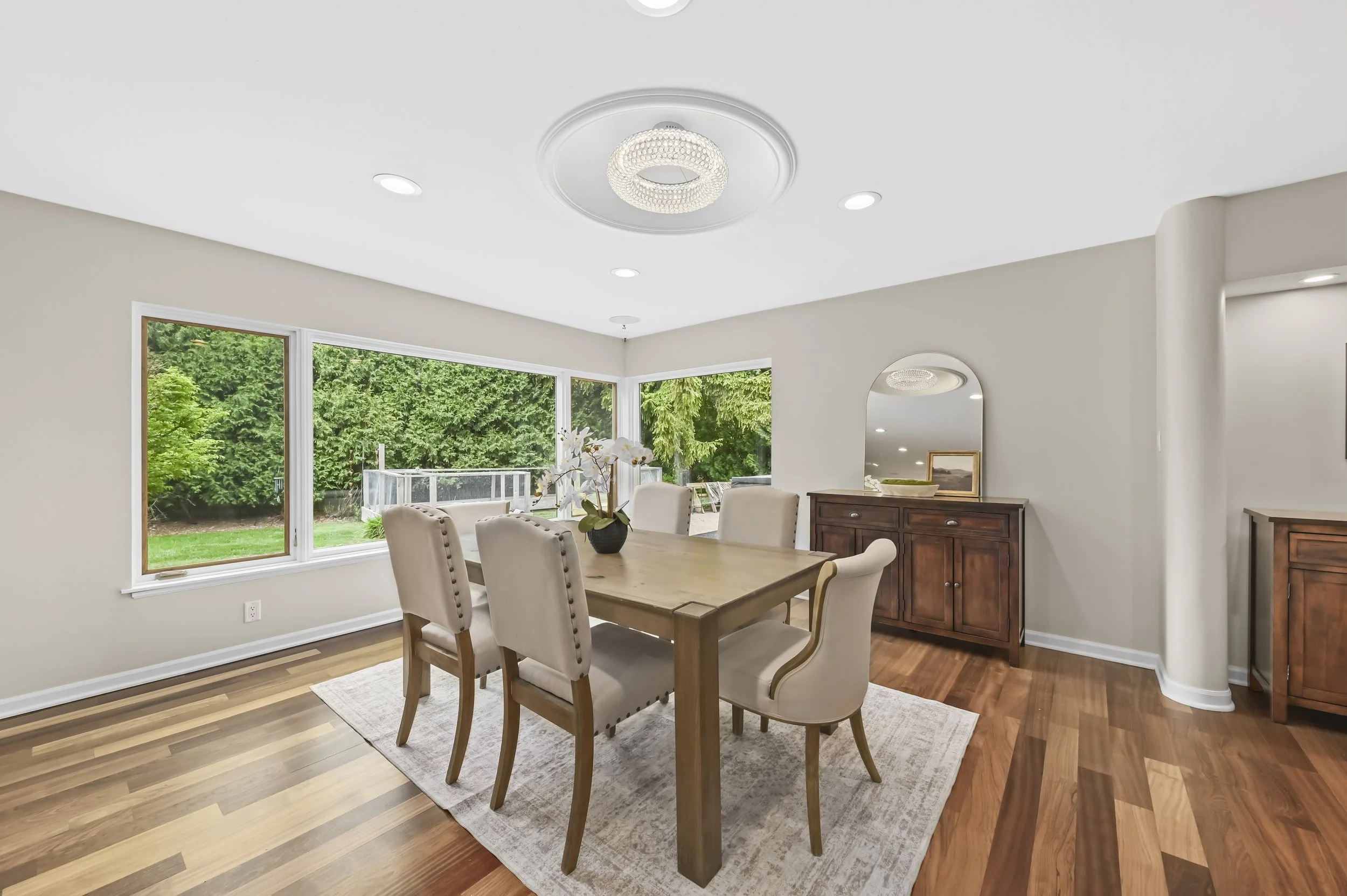 spacious dining with natural light