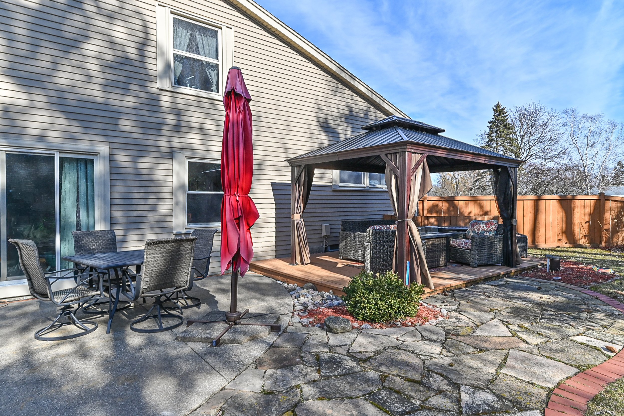 large patio and pergola
