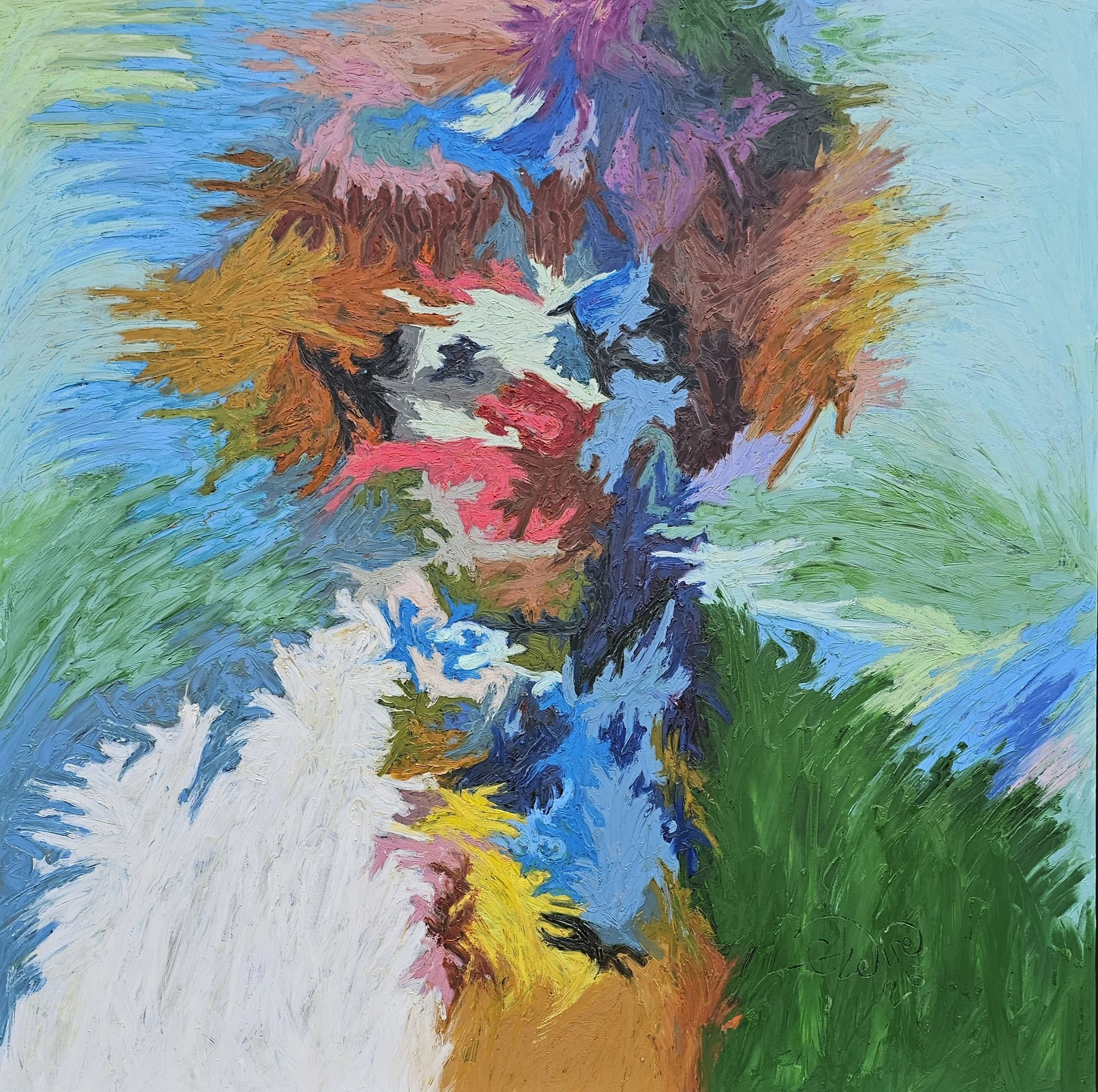 "Demonstration of craze", 2026. Oilsticks on canvas, 54 x 54 inches.