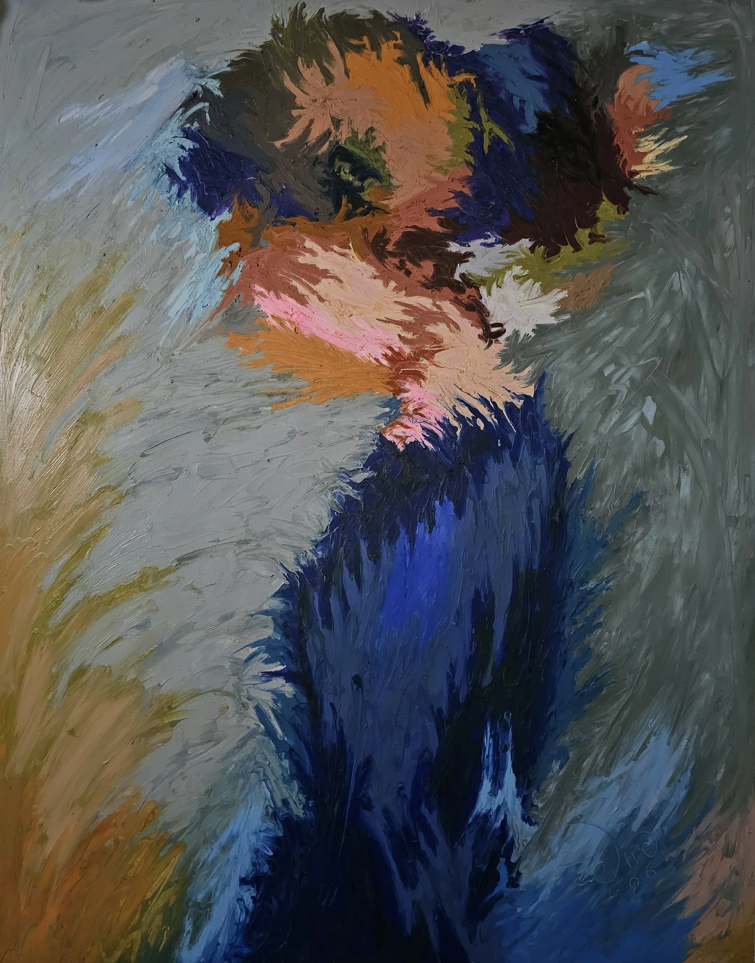 "Calm with a secret", 2026. Oilsticks on canvas, 106 x 114 cm or 41 x 44 inches 