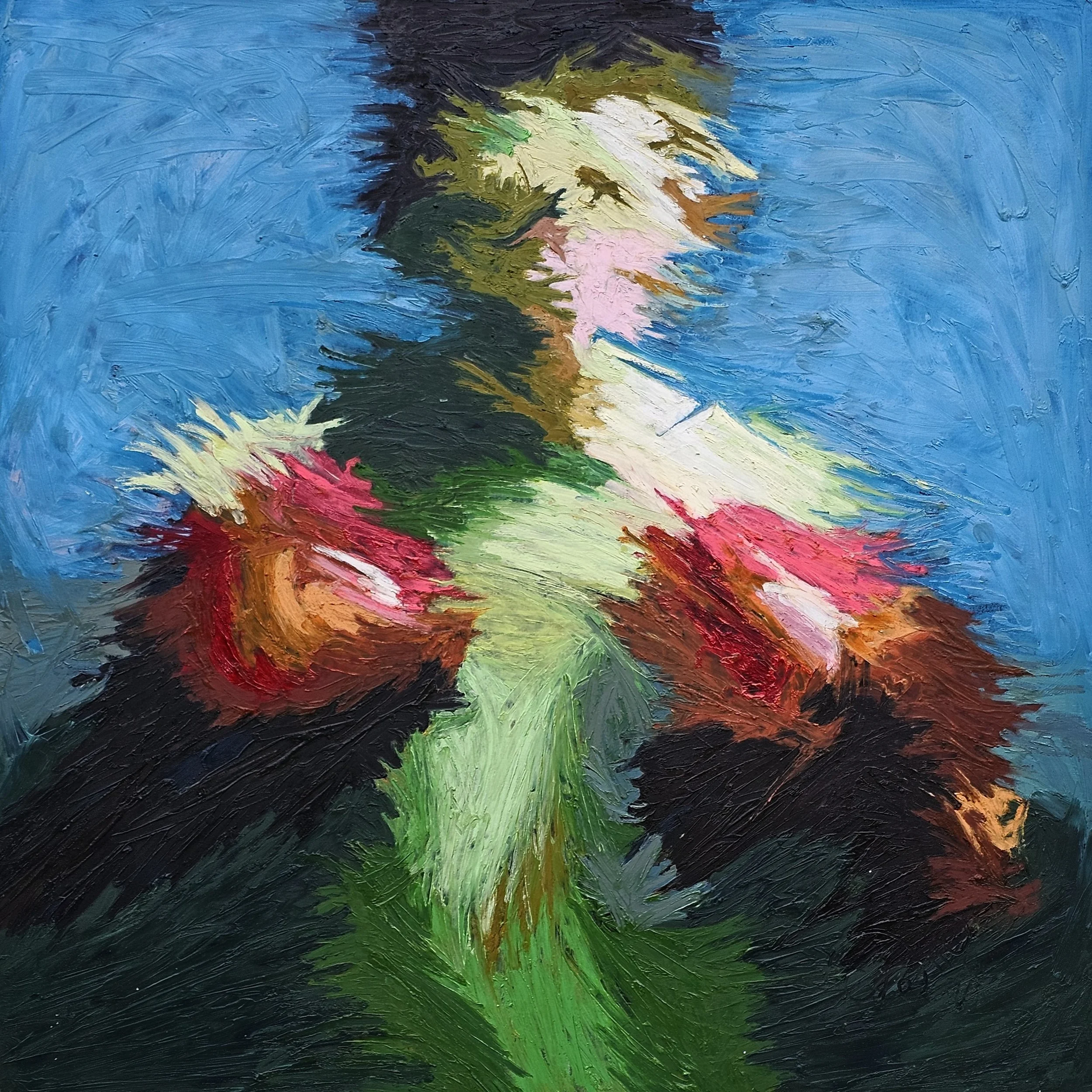 "Relentless, 2026. Oilsticks on canvas,  54 x 54 inches 