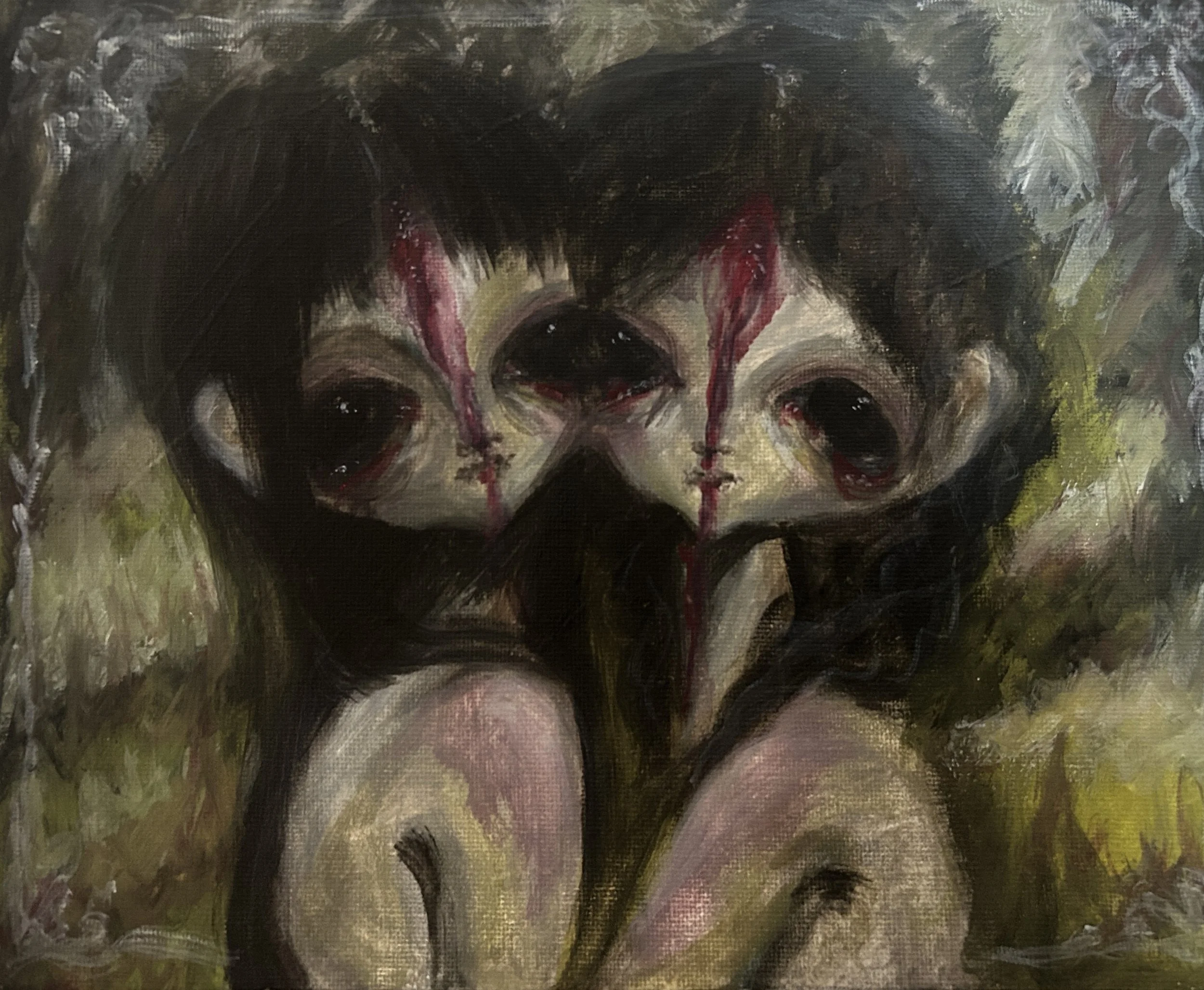 "sisters"   
gouache and acrylic on 8x10 panel 