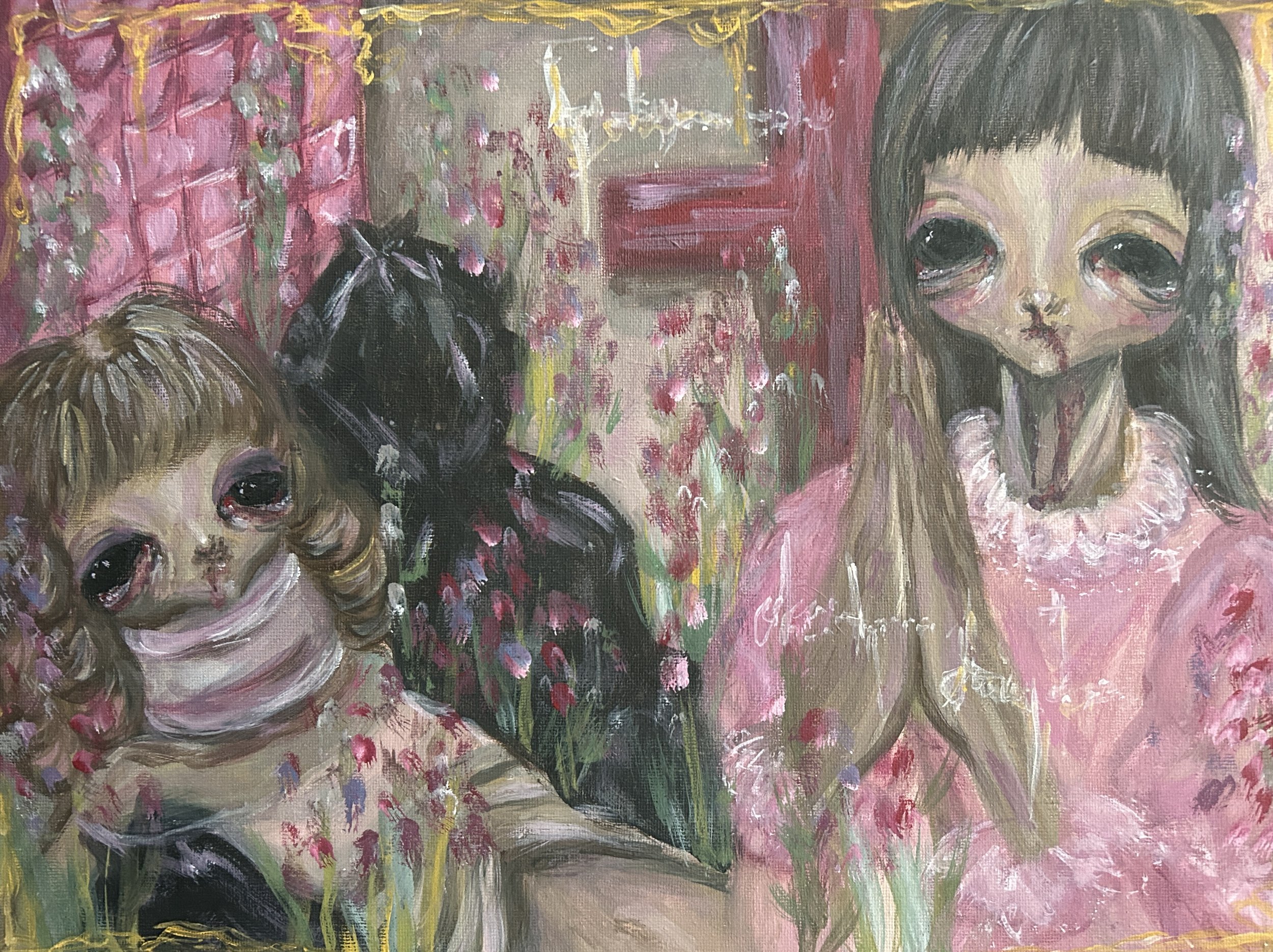 "girl in my bathtub"   
gouache and acrylic on 12x16 panel 