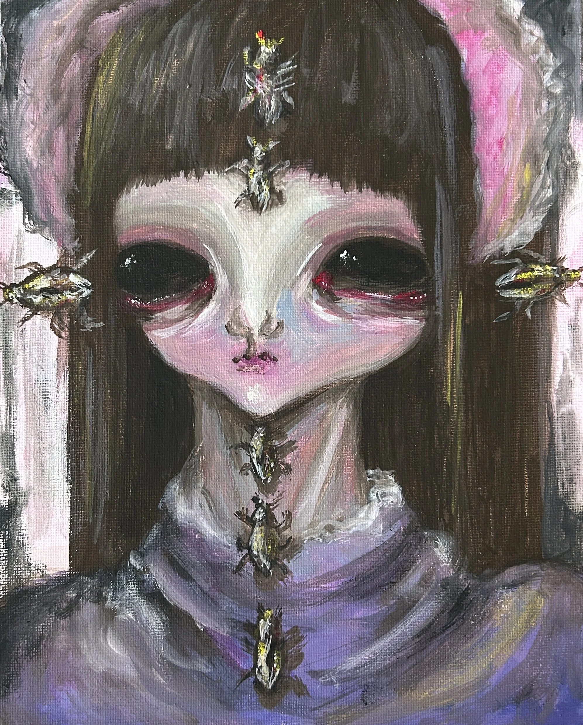 "wondering if god is real"   
gouache and acrylic on 8x10 panel