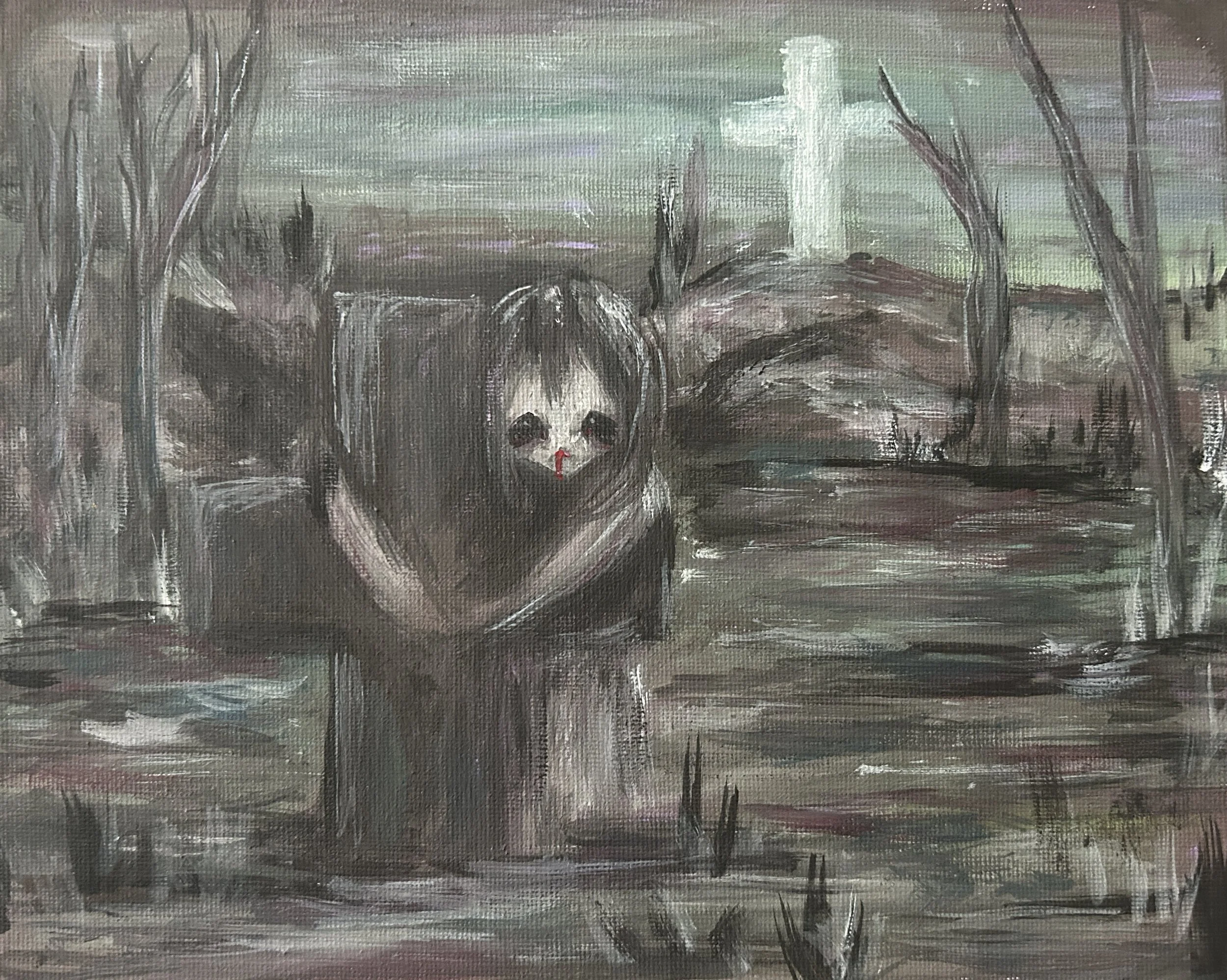 "bleeding cross"   
gouache and acrylic on 8x10 panel 