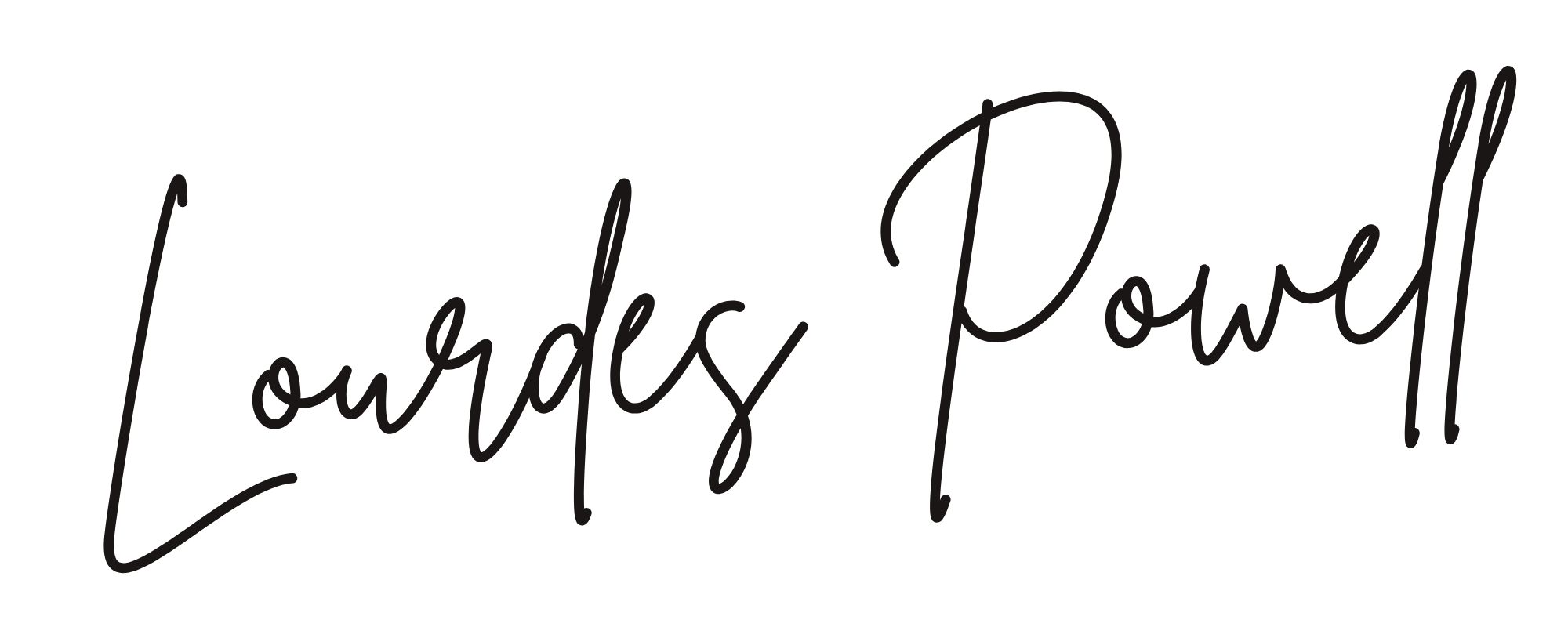 Stylized black text that reads 'Lourdes Powell' in cursive font.