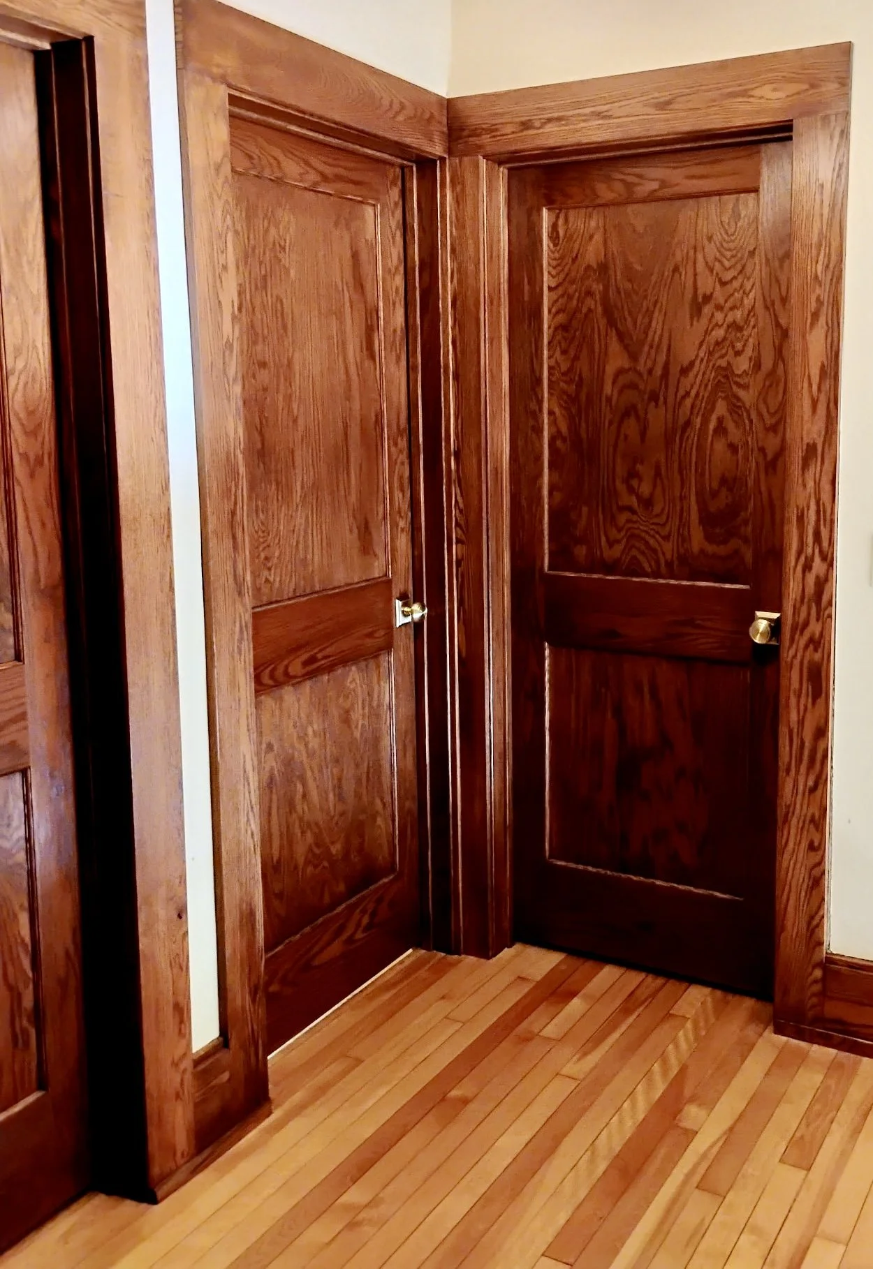 Trimmed and stained interior doors 