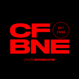 Logo with text 'CF BNE' and 'CrossFit Brisbane, EST 2006' in red on black background.