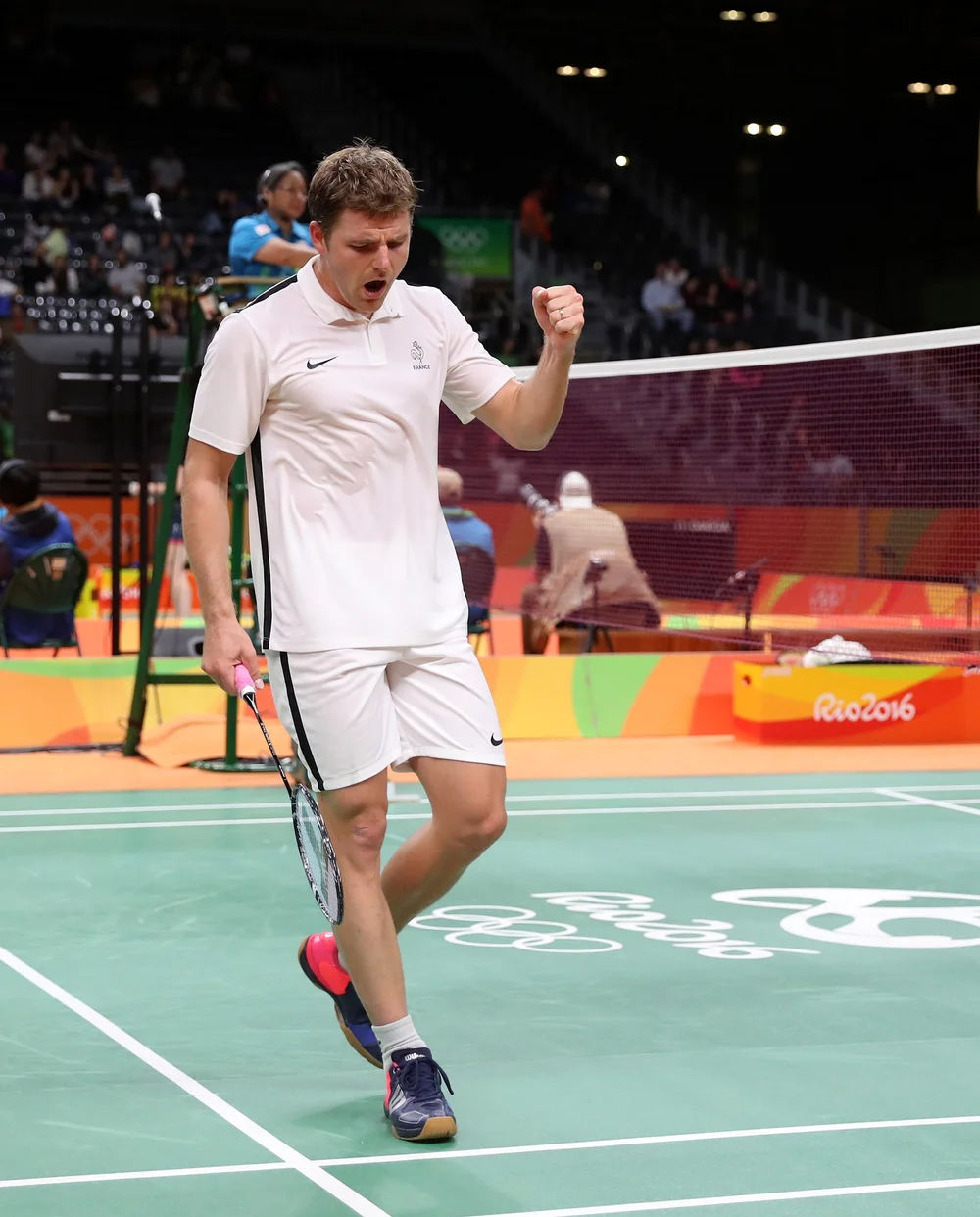 Brice Leverdez serre le poing pour célébrer un point aux Jeux olympiques de Rio 2016