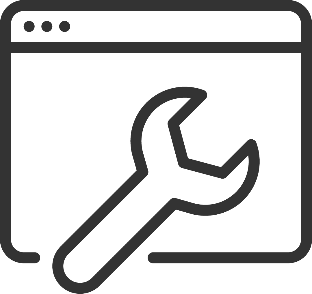 Ein Icon für Webentwicklung - Symbolbild eines Webseiten-Fehlers mit einem Schraubenschlüssel, das auf technischen Support oder Wartung hinweist.