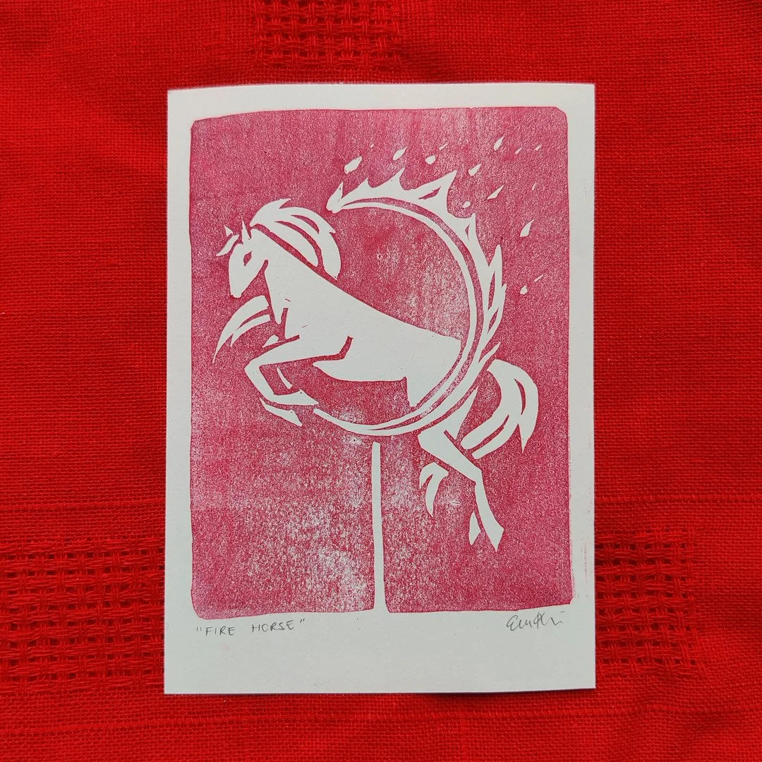  Fire Horse Linocut Print 
 An original linocut print celebrating Chinese New Year, Year of the Fire Horse.
 
 

   Client:  Personal Work
 
 

  Illustration Type:  Handcarved and Handprinted Linocut Art 
 