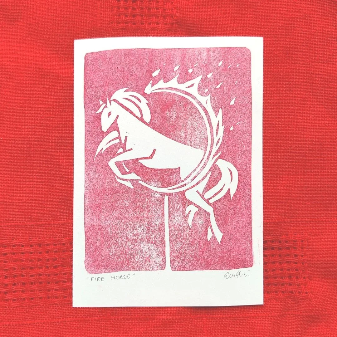 Fire Horse, Linocut Artwork
