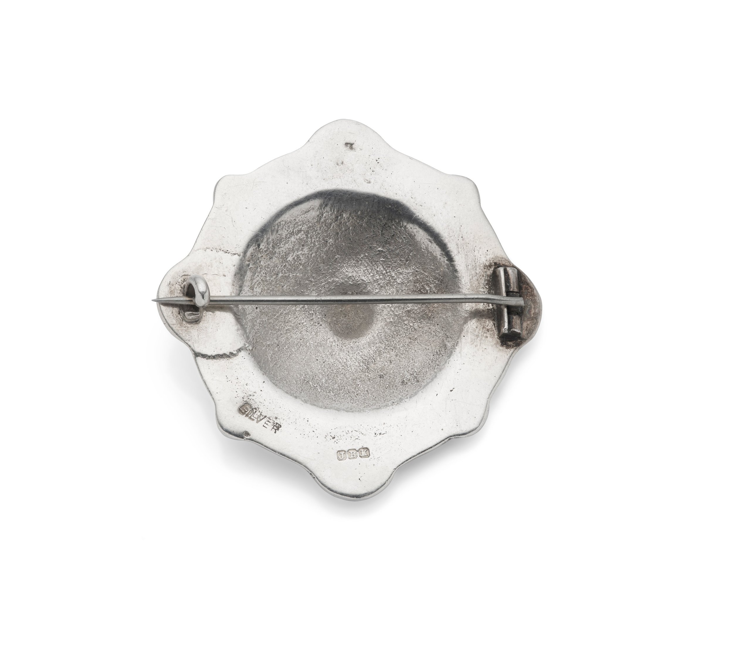 Silver vintage Celtic targe brooch by J.B. King, Helensburgh, c.1940-50 - reverse