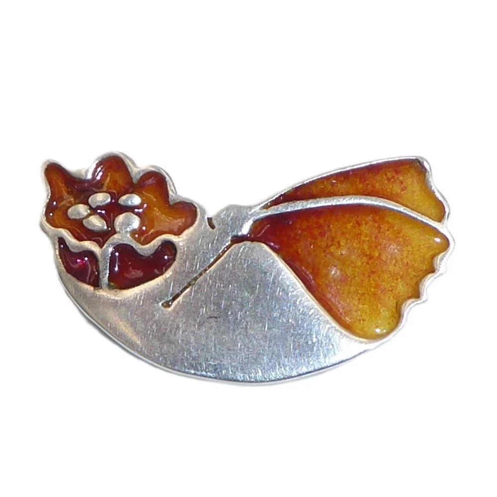 Silver and enamel butterfly and flowerhead brooch by Norman Grant (1943 – 2017), Edinburgh, 1978 - front