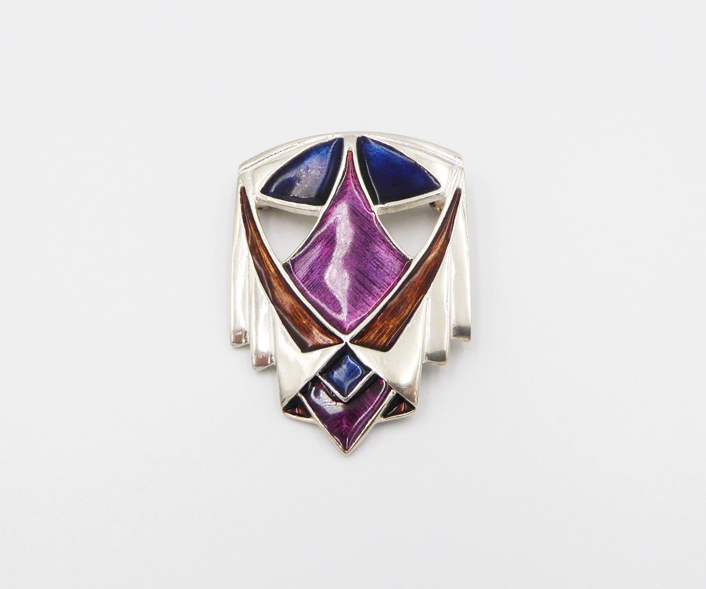 Sliver and Enamel Art Deco Inspired Brooch by Pat Cheney, Argyll